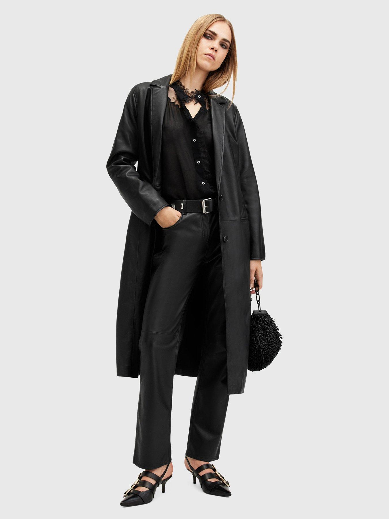 undefined Aire Long Line Leather Coat - Black