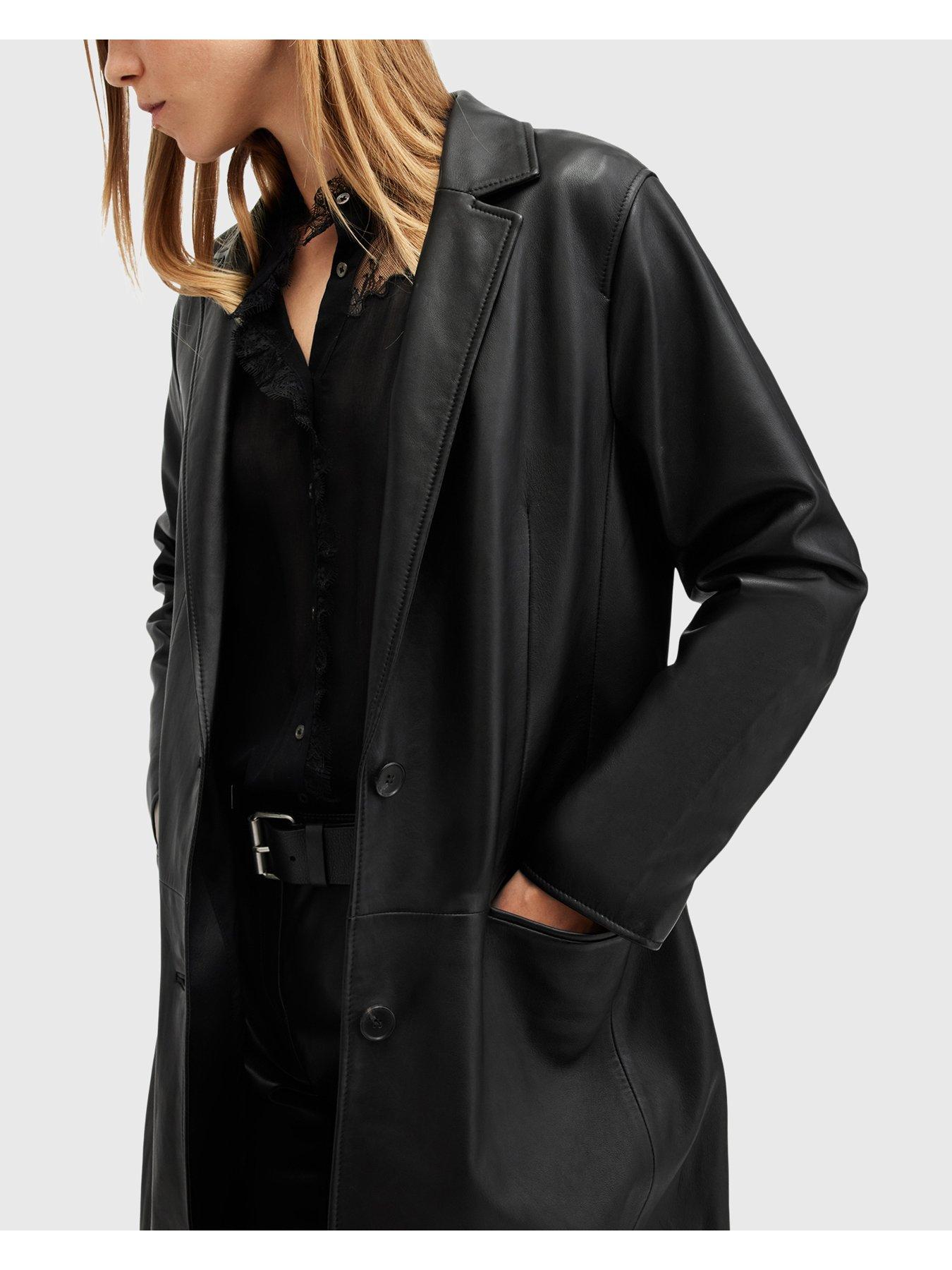 AllSaints Aire Long Line Leather Coat Black Very