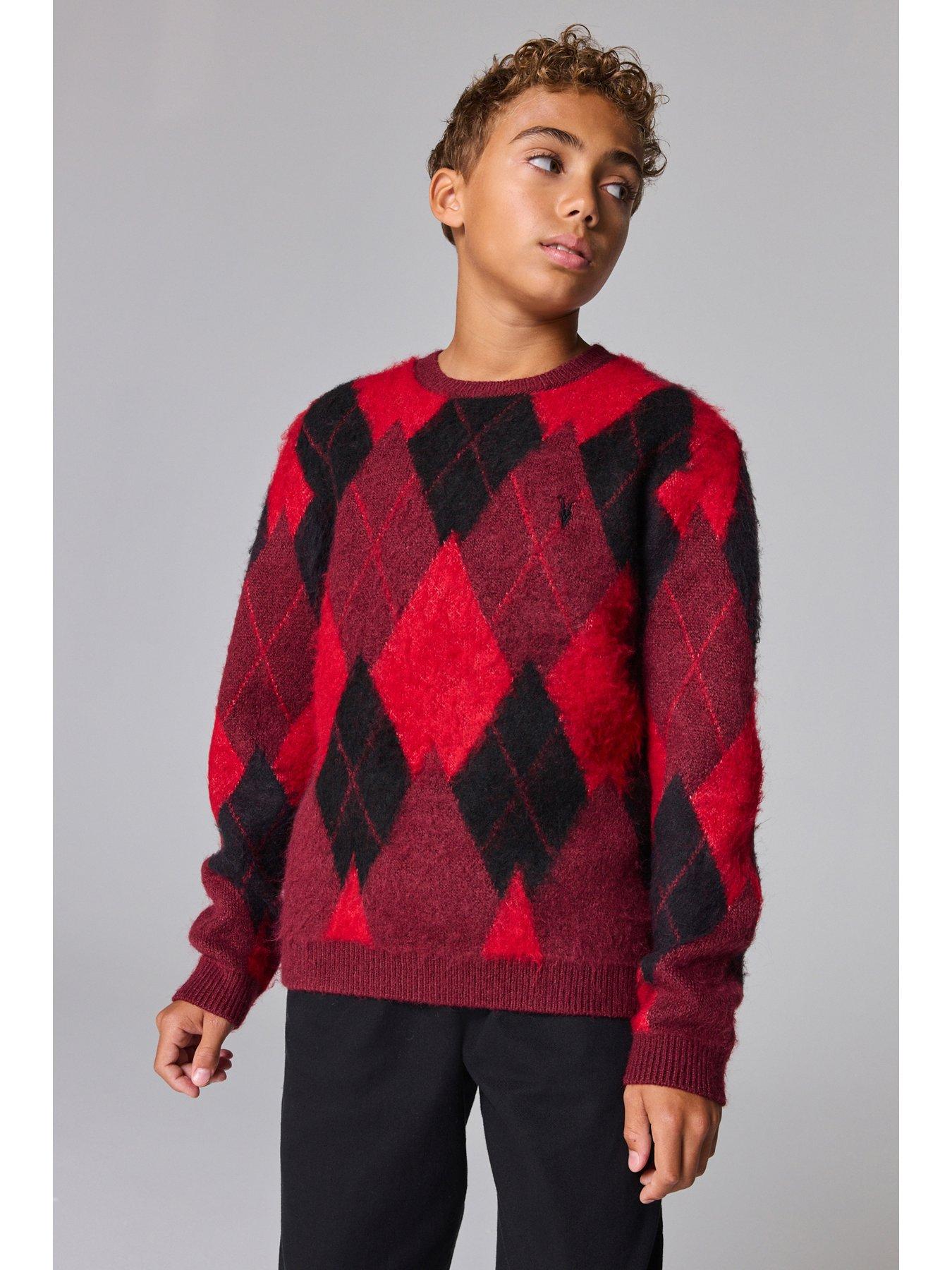 undefined All Saints Boys Argyle Jumper - Red