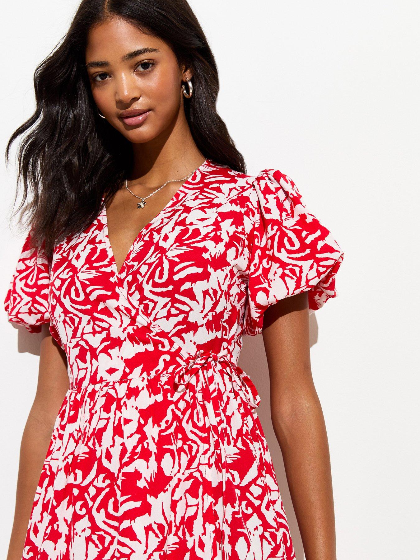 New Look Red Floral Print Wrap Midi Dress Uk