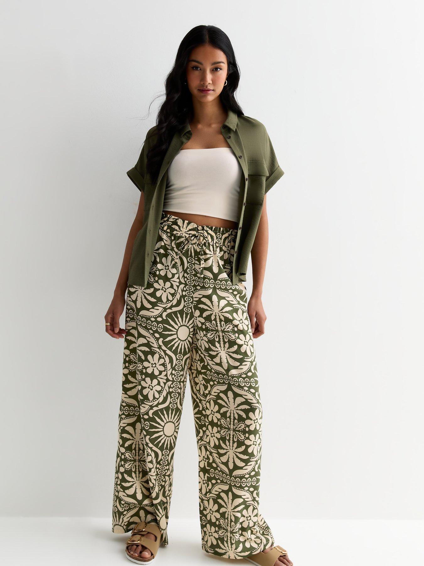 New Look Green Mixed Print Wide Leg Trousers | Very.co.uk