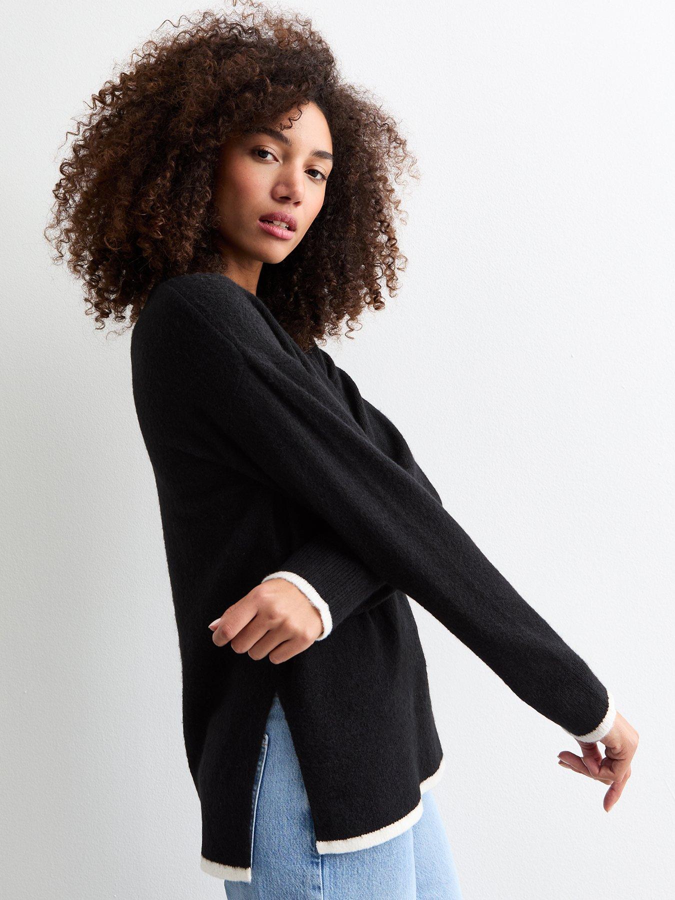 undefined Black Contrast Trim Knit Crew Neck Jumper