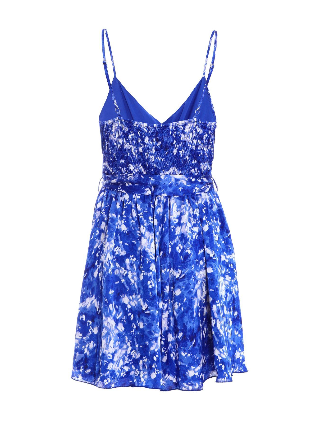 Quiz Blue Ditsy Floral Satin Wrap Playsuit | Very.co.uk