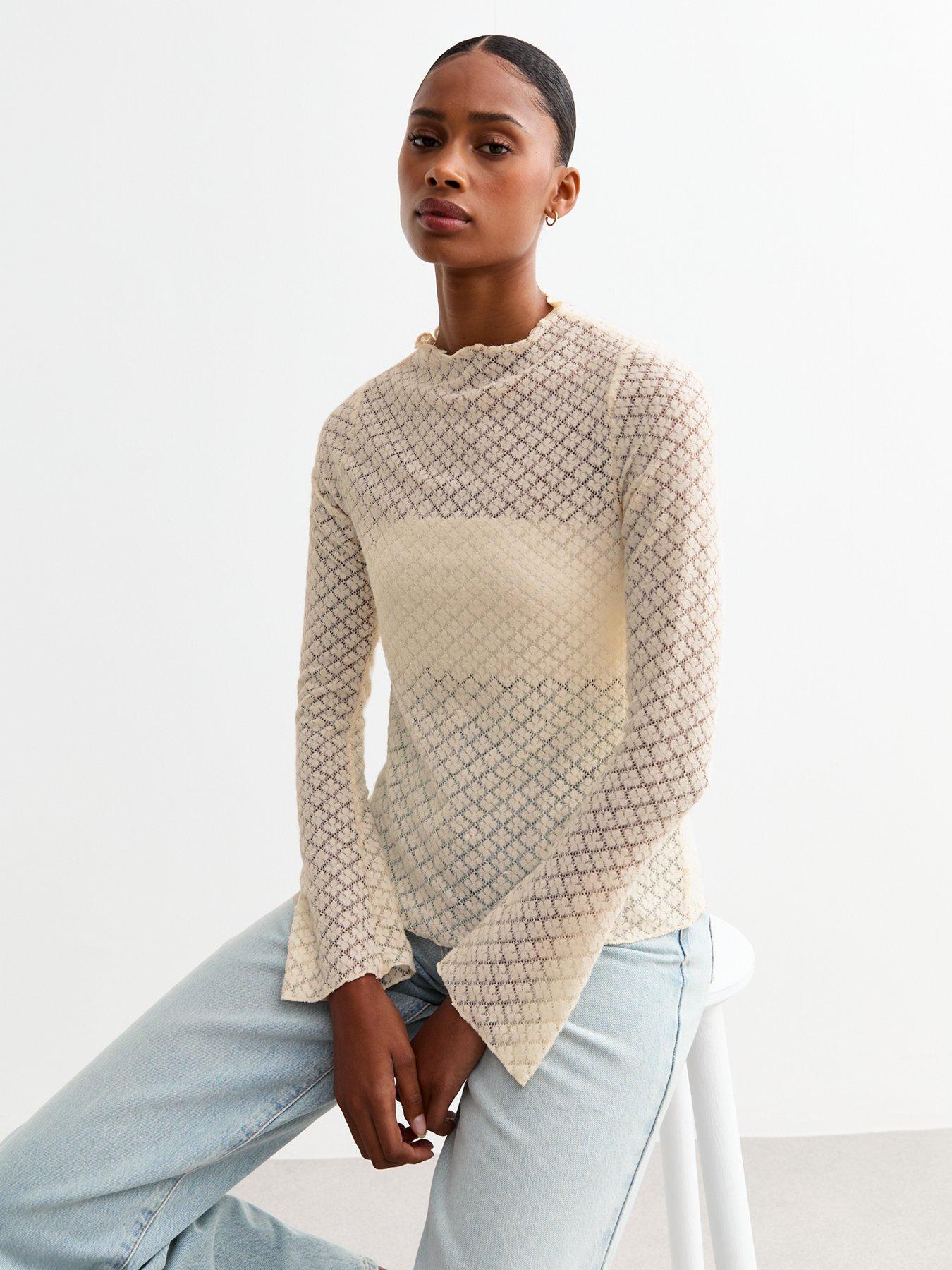 undefined Soft Touch Brushed Pointelle Top - Off White