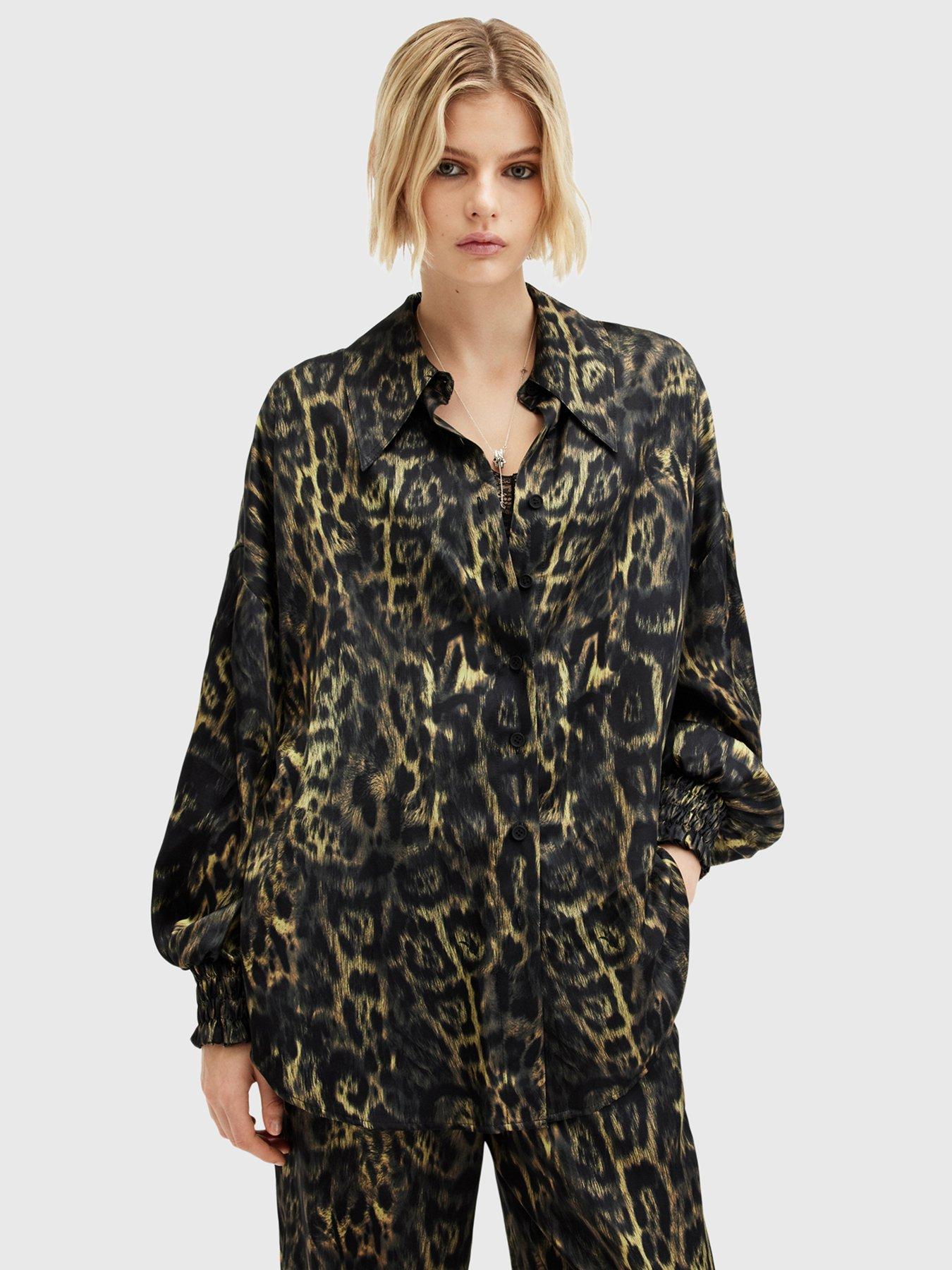 undefined Charli Silk Blend Animal Print Shirt - Brown