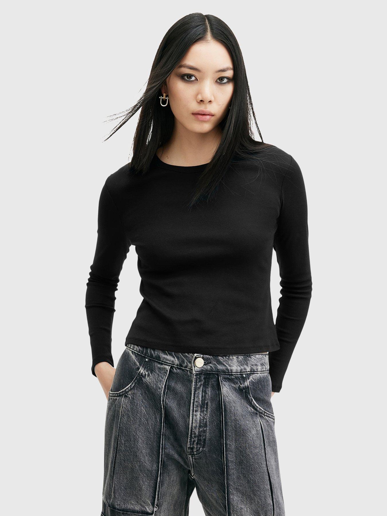 Image 1 of 5 of AllSaints Stevie Long Sleeve Tee - Black
