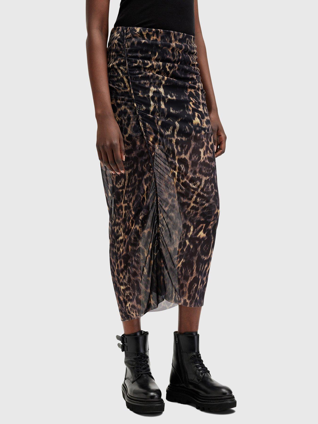 undefined Nora Leopard Print Mesh Midi Skirt - Brown