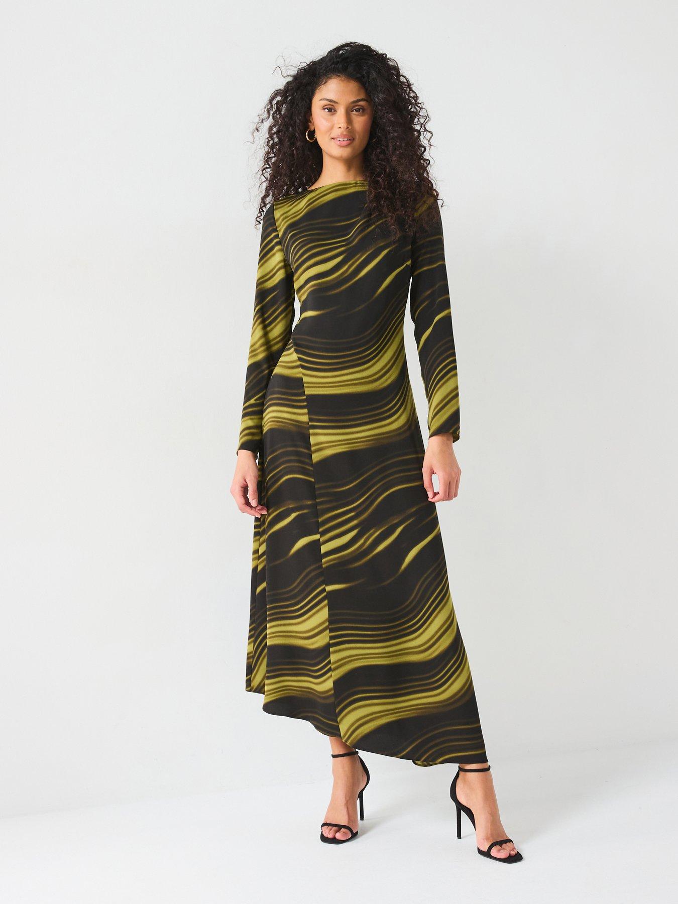 undefined Drape Abstract Print Midi Dress - Multi