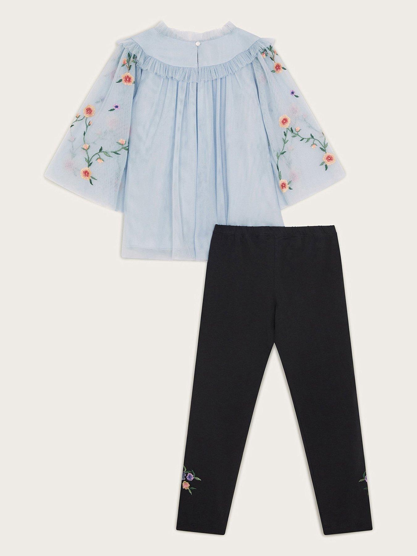 Monsoon Girls Embroidered Flower Set - Blue | Very.co.uk