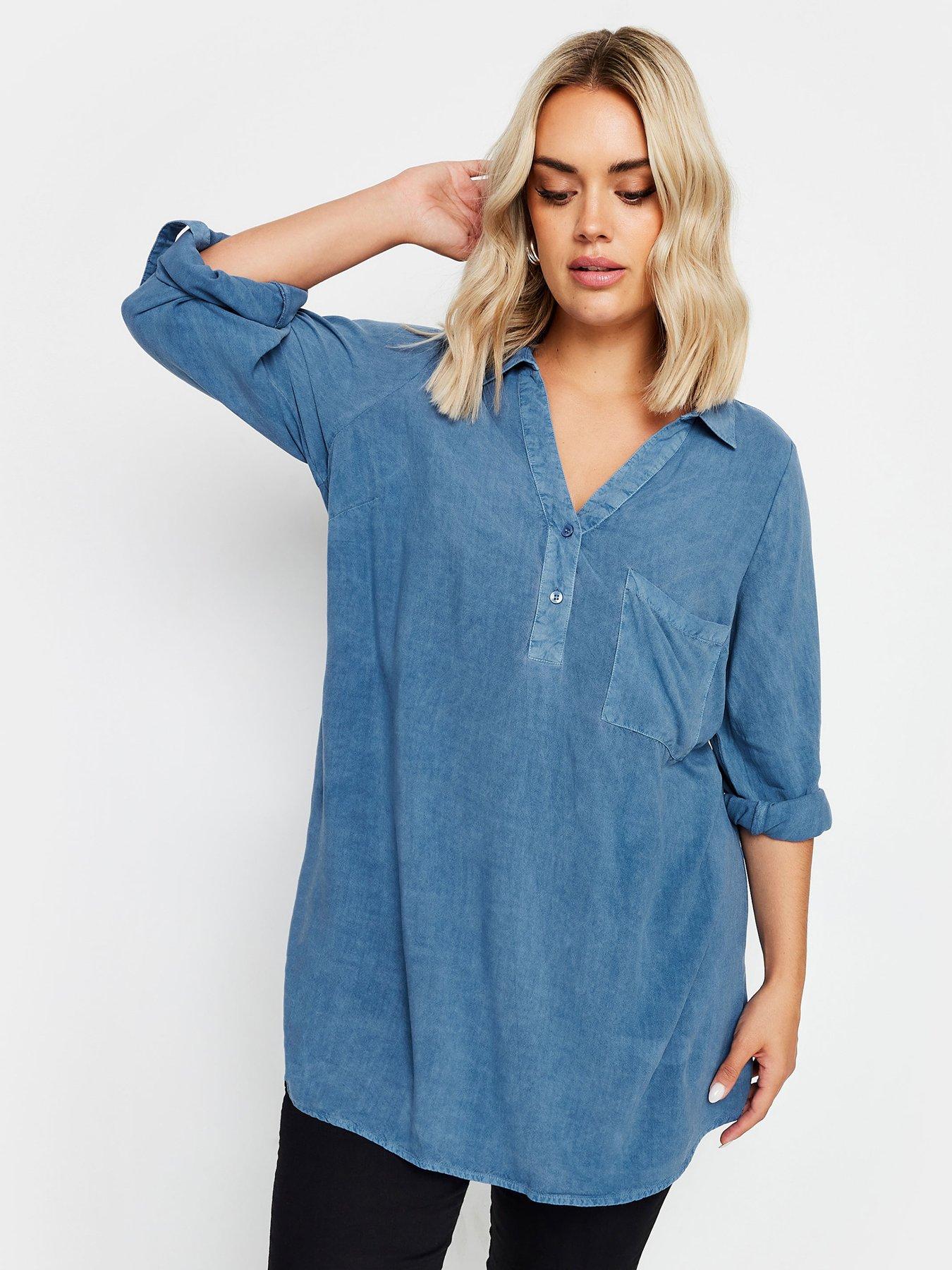 Yours Curve Overhead Shirt Chambray Top | Very.co.uk