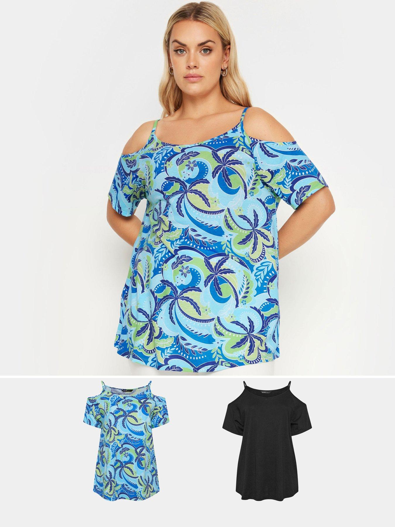 Image 1 of 4 of Yours Curve Cold Shoulder 2 Pack Tops - Multi
