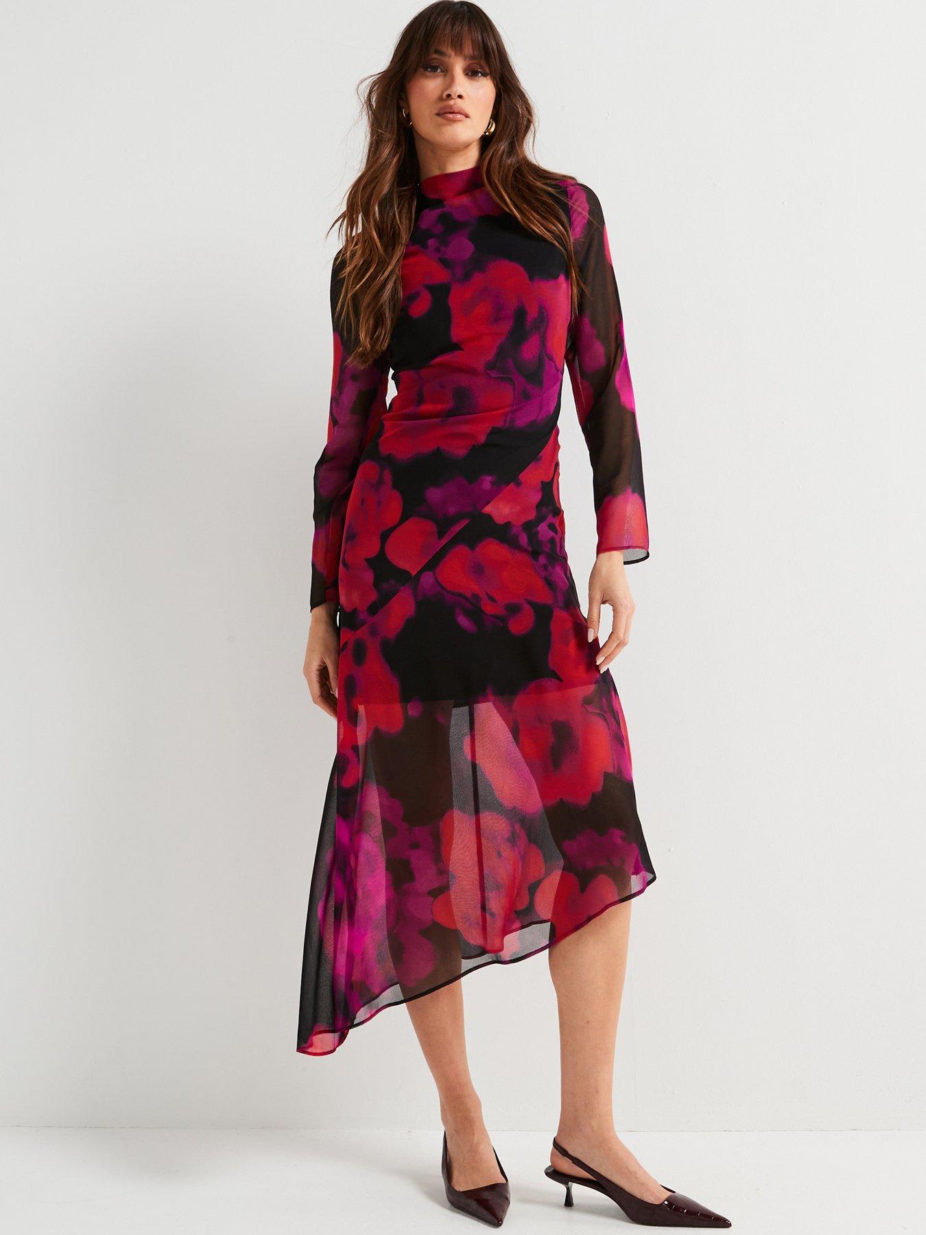 Image 1 of 5 of V by Very Floral Printed Column Midi Dress - Multi