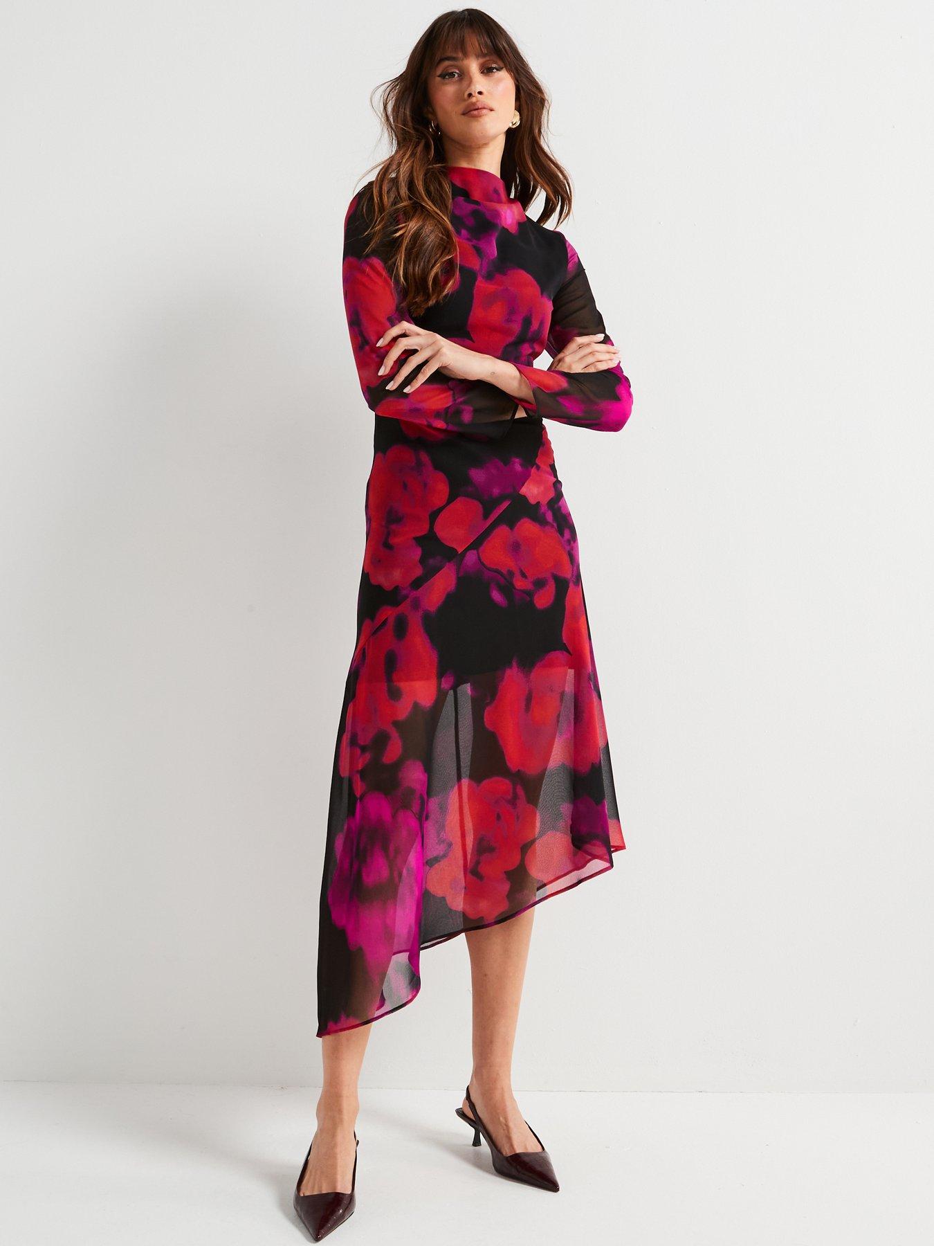 Image 3 of 5 of V by Very Floral Printed Column Midi Dress - Multi