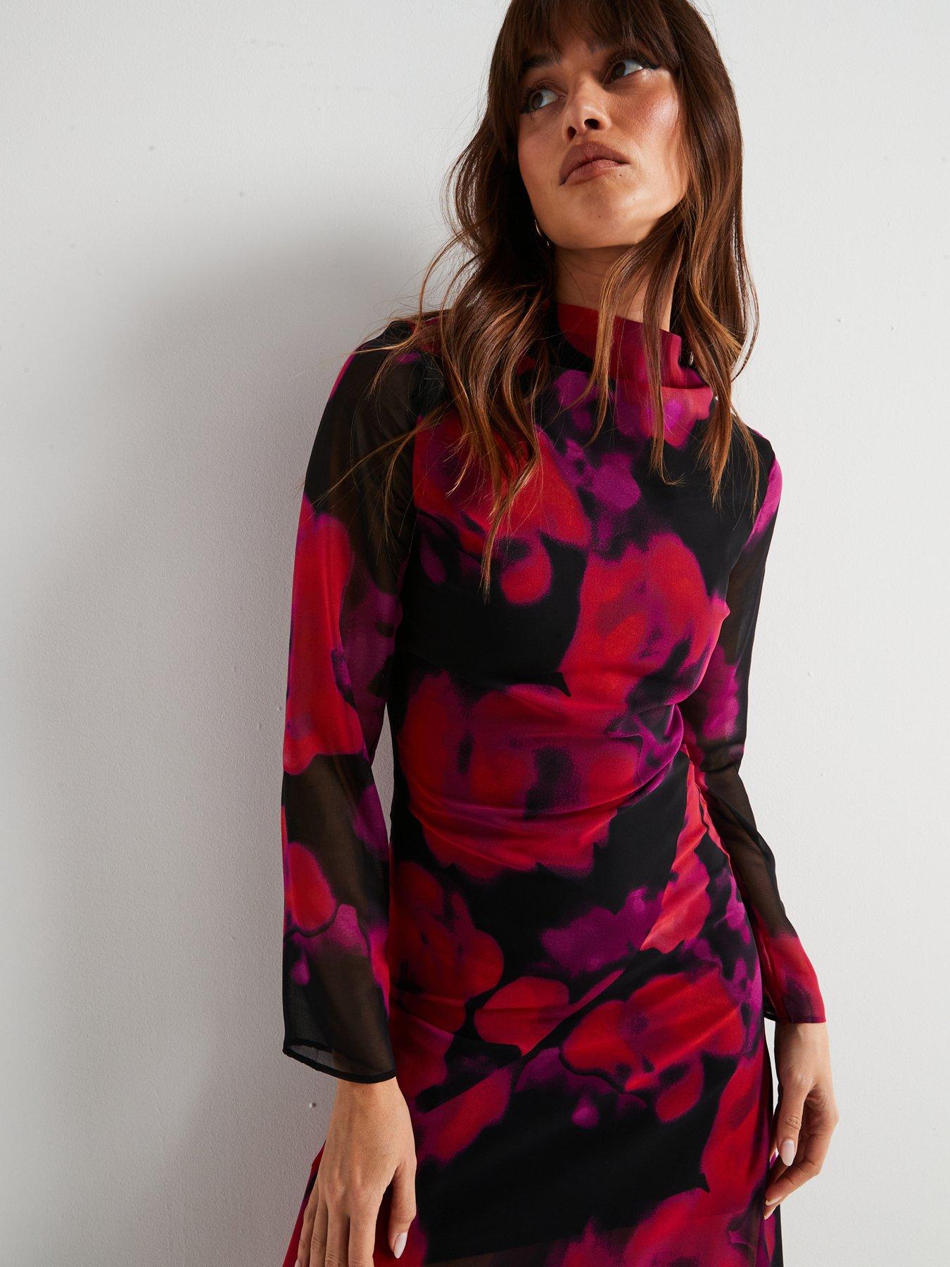 Image 4 of 5 of V by Very Floral Printed Column Midi Dress - Multi