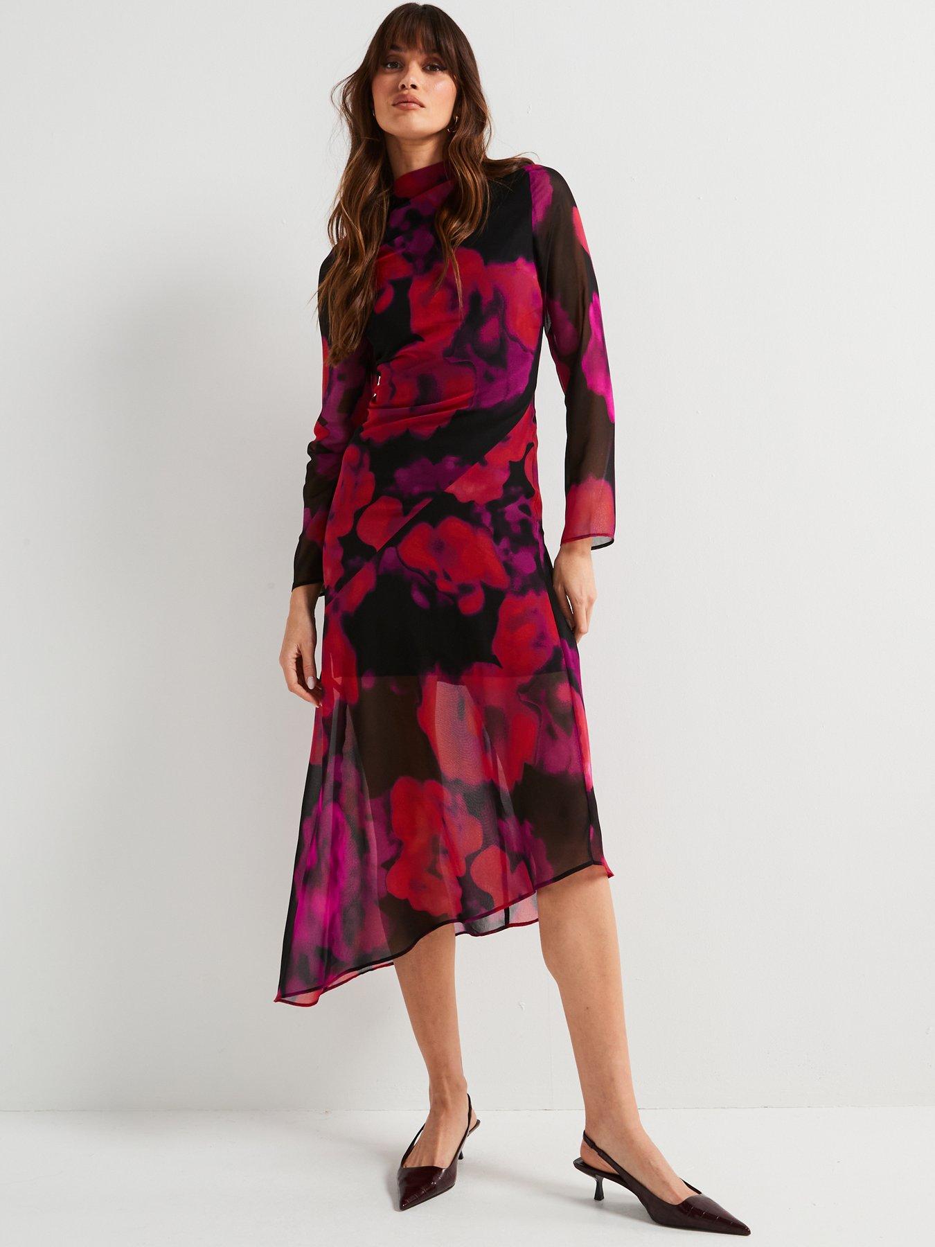 Image 5 of 5 of V by Very Floral Printed Column Midi Dress - Multi