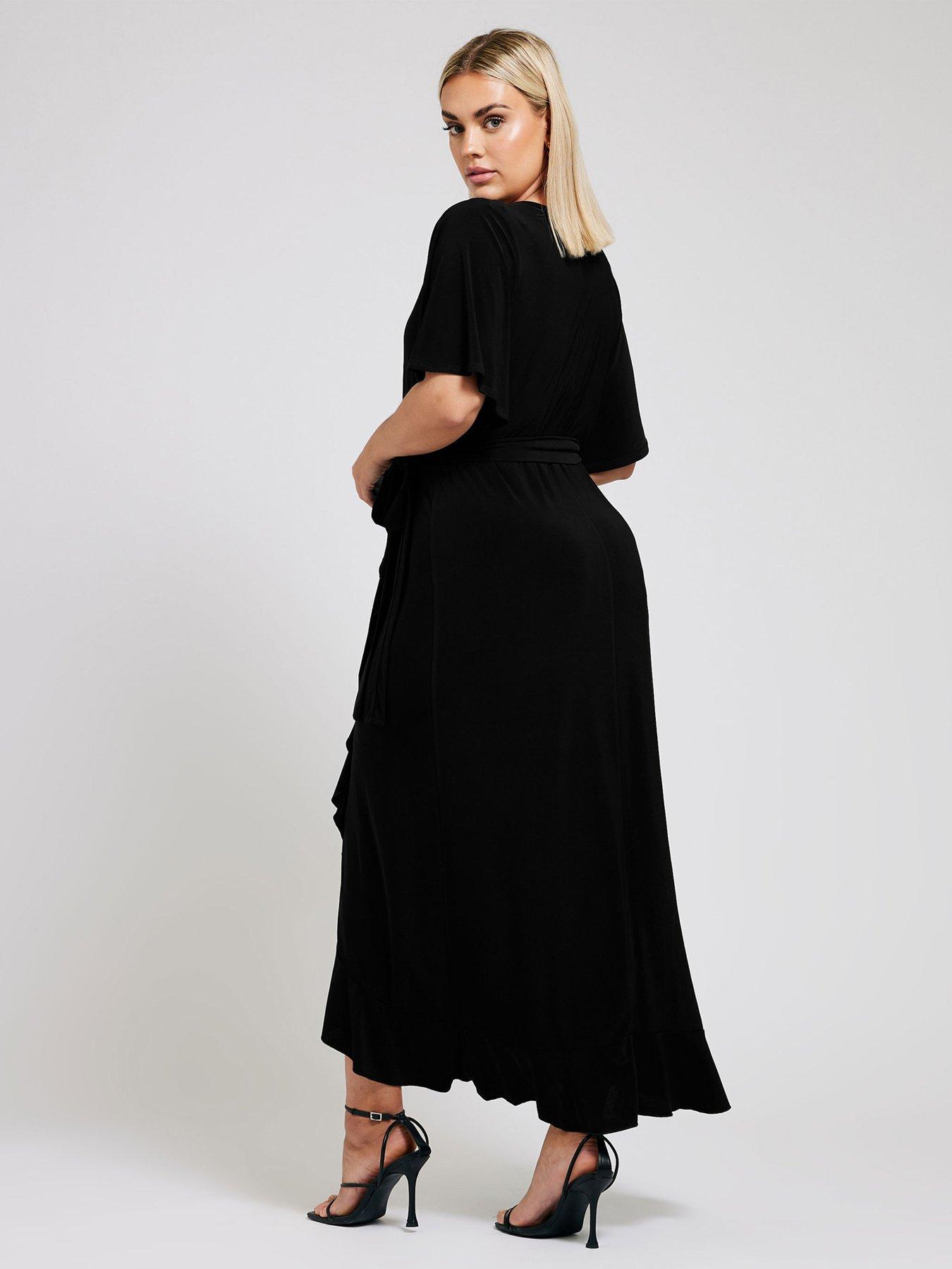 Image 2 of 4 of Yours Curve Ruffle Hem Wrap Dress - Black