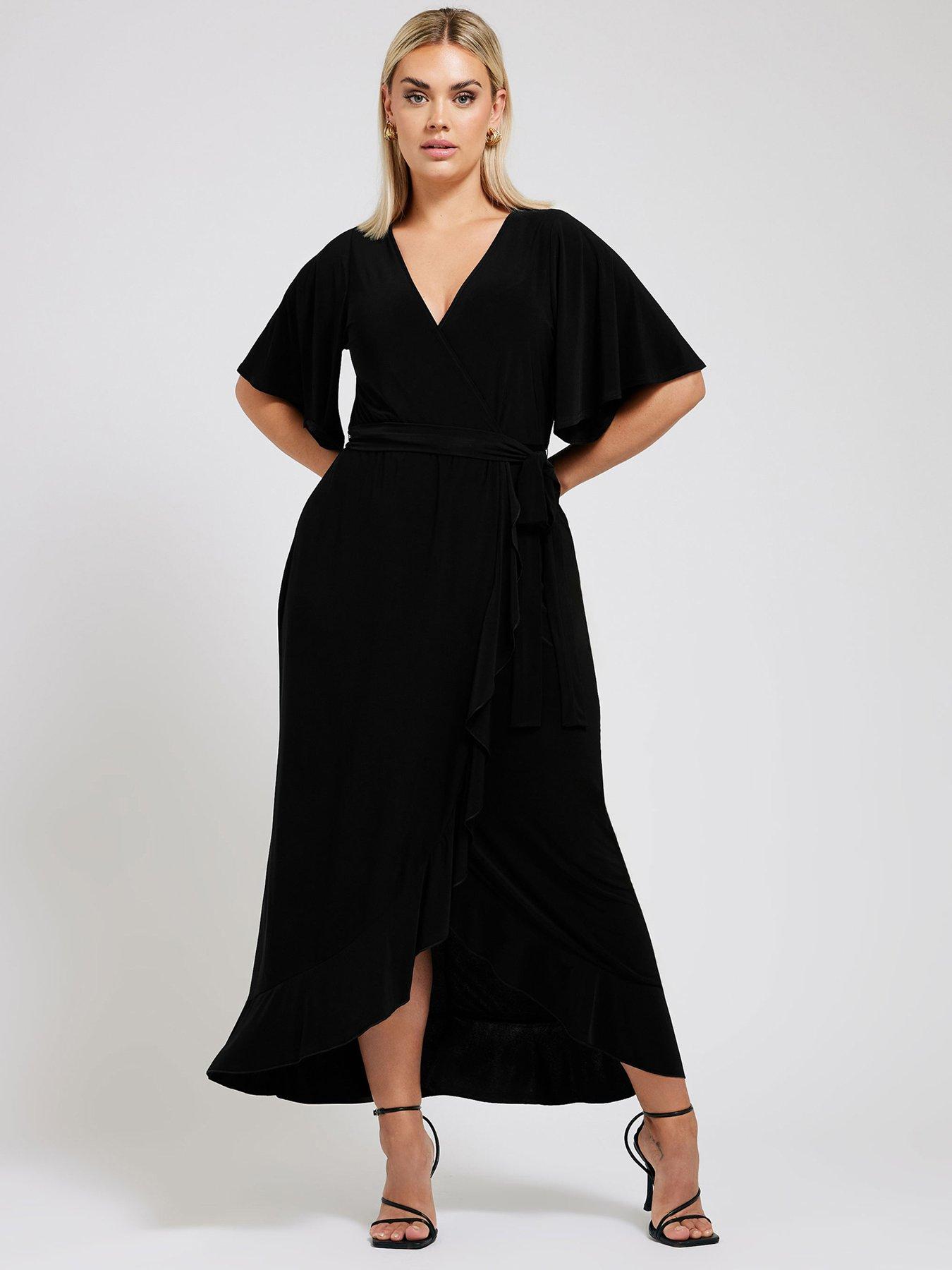 Image 3 of 4 of Yours Curve Ruffle Hem Wrap Dress - Black