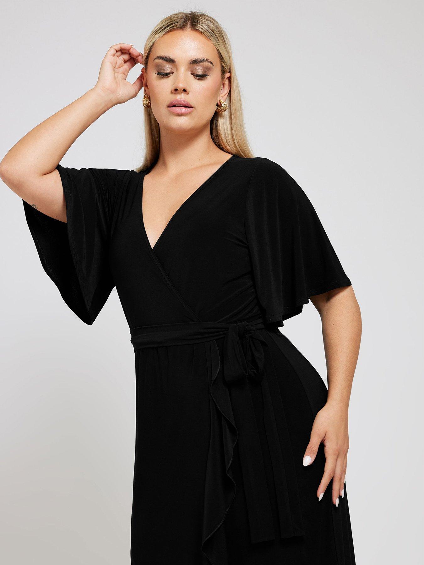Image 4 of 4 of Yours Curve Ruffle Hem Wrap Dress - Black