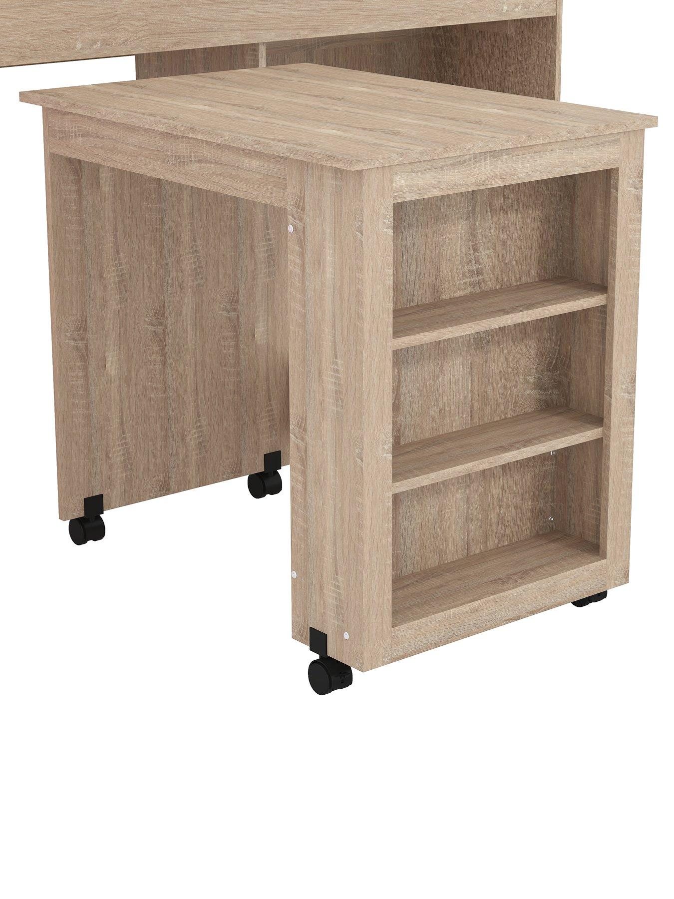 Image 3 of 7 of Very Home Mico Mid Sleeper Bed with Pull-Out Desk,&nbsp;Storage and Mattress Options (Buy&nbsp;&amp; SAVE!)&nbsp;- Light Pink/Oak Effect
