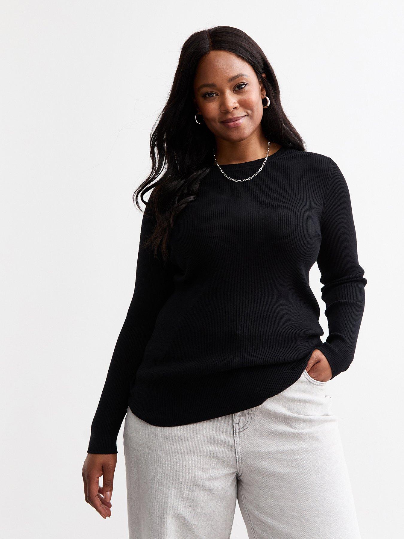 Image 1 of 4 of New Look Curves Crew Neck Jumper - Black