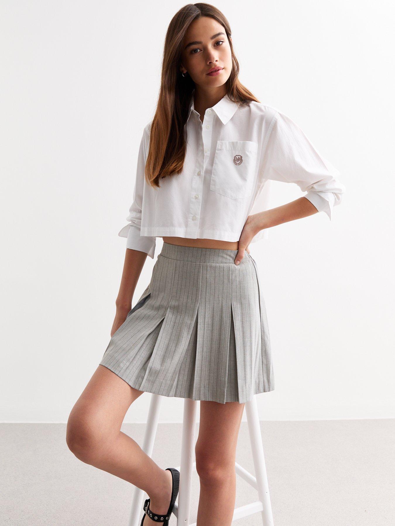 Grey pleated skirt new look best sale