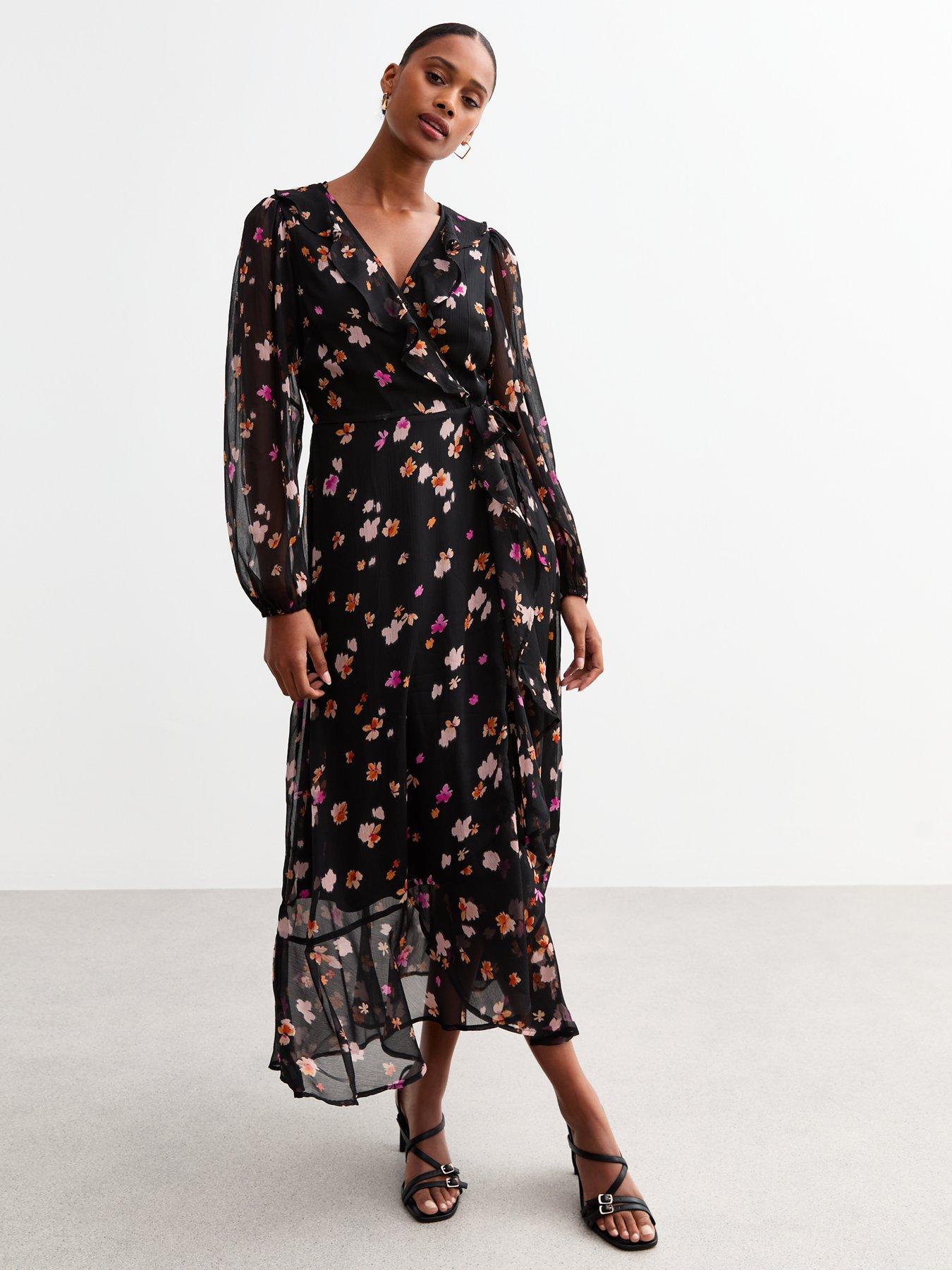 Wrap Chiffon Midi Dress Print