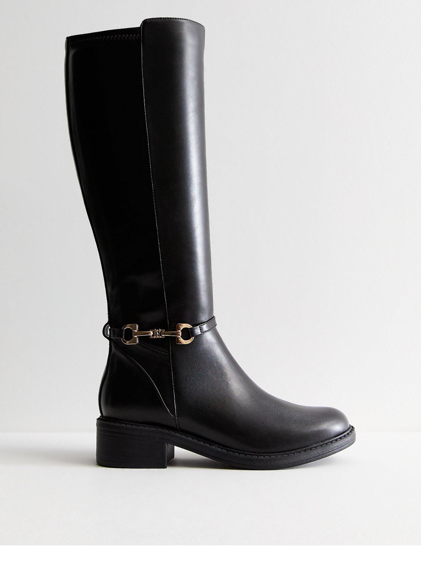 New Look Wide Fit Leather Look High Leg Boots Black Very