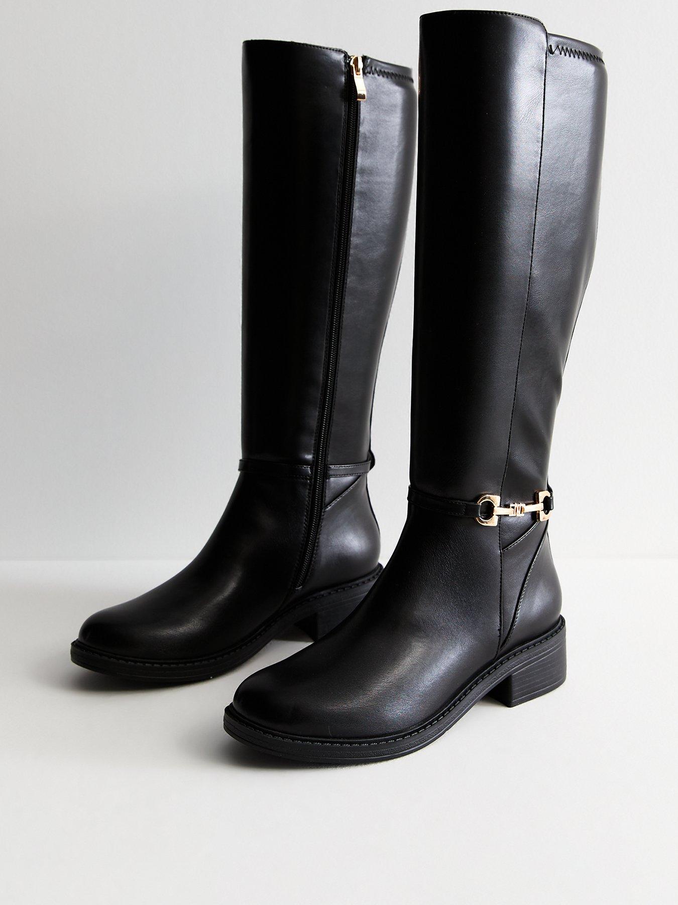 New Look Wide Fit Black Leather look High Leg Boots Very