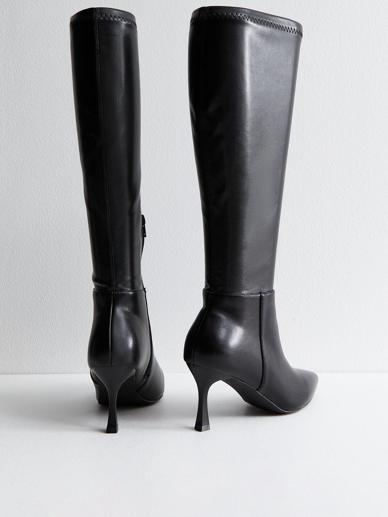 Leather Knee High Stiletto Boots Black