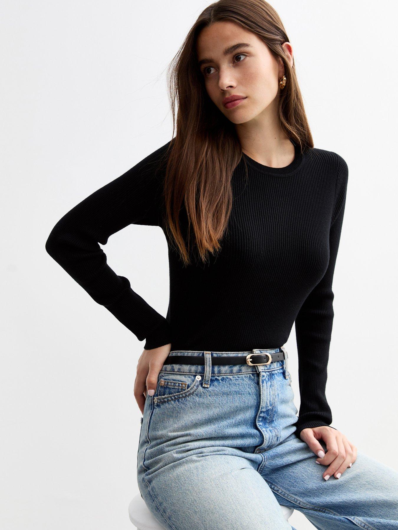 Rib Knit Crew Neck Jumper Black