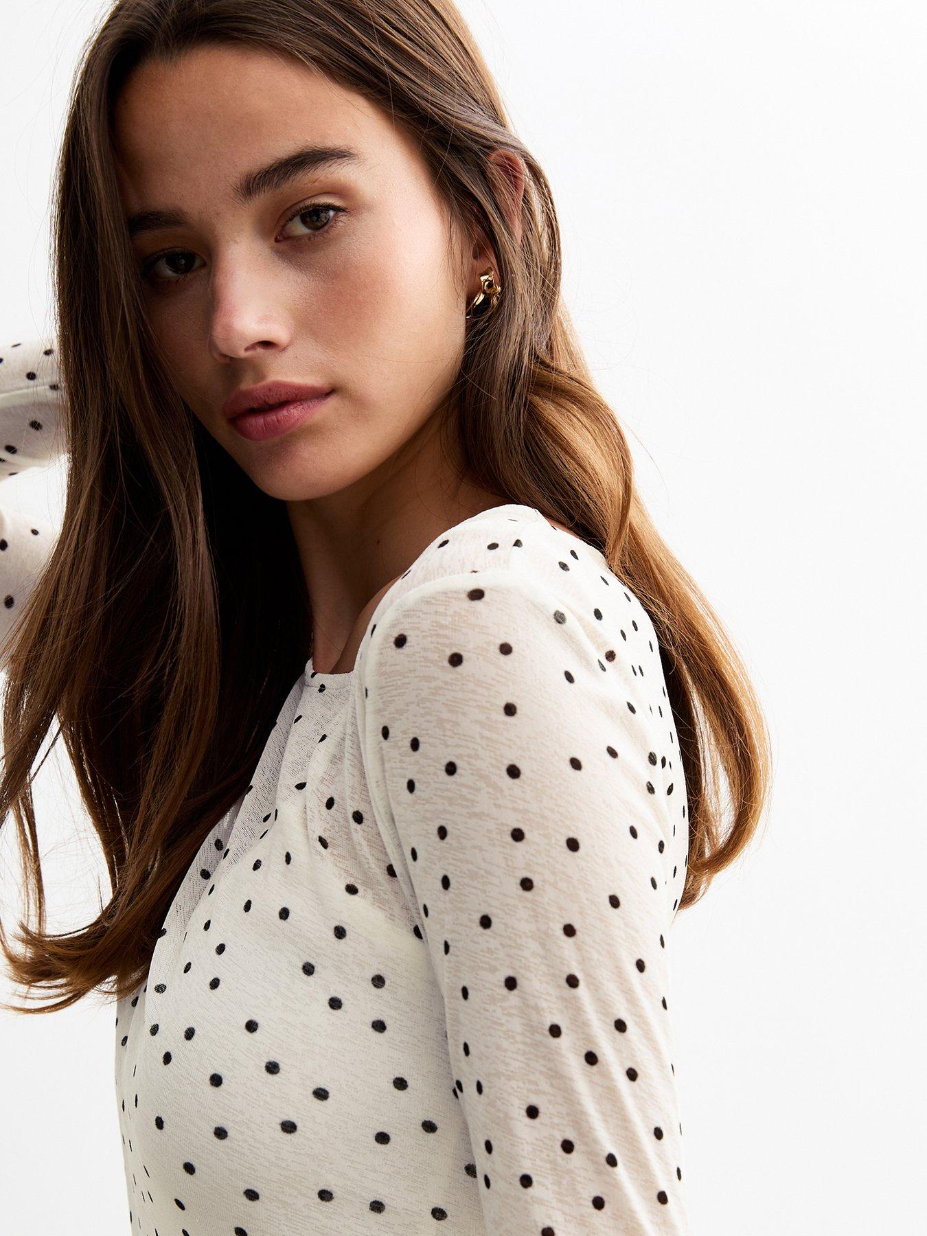 Off White Polka Dot Mesh Mini Dress