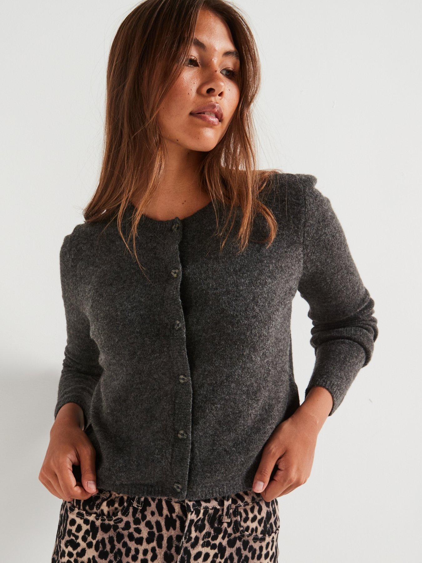 Image 6 of 6 of JDY Round Neck Button Cardigan - Grey
