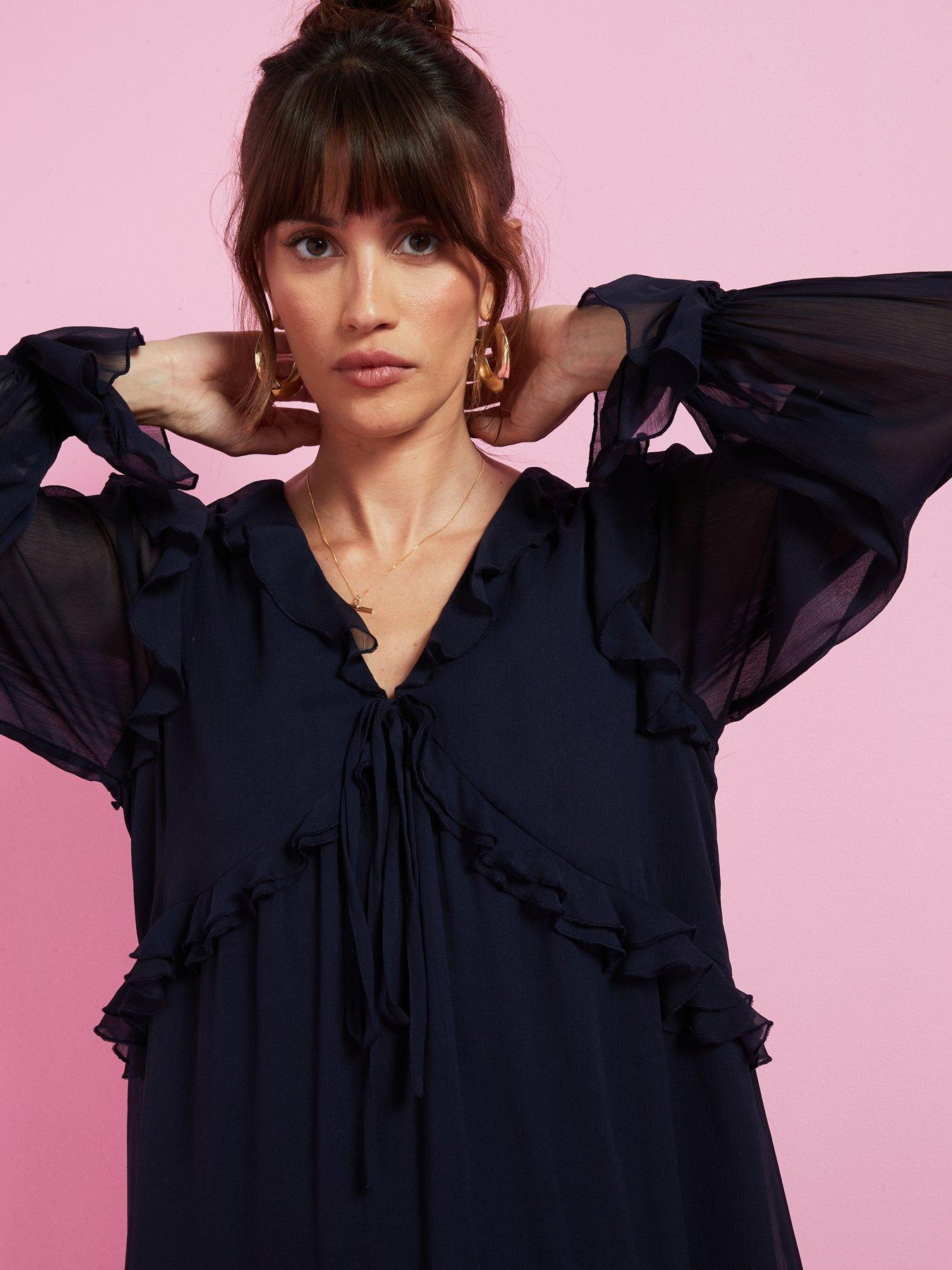 Ruffle Boho Mini Dress Navy