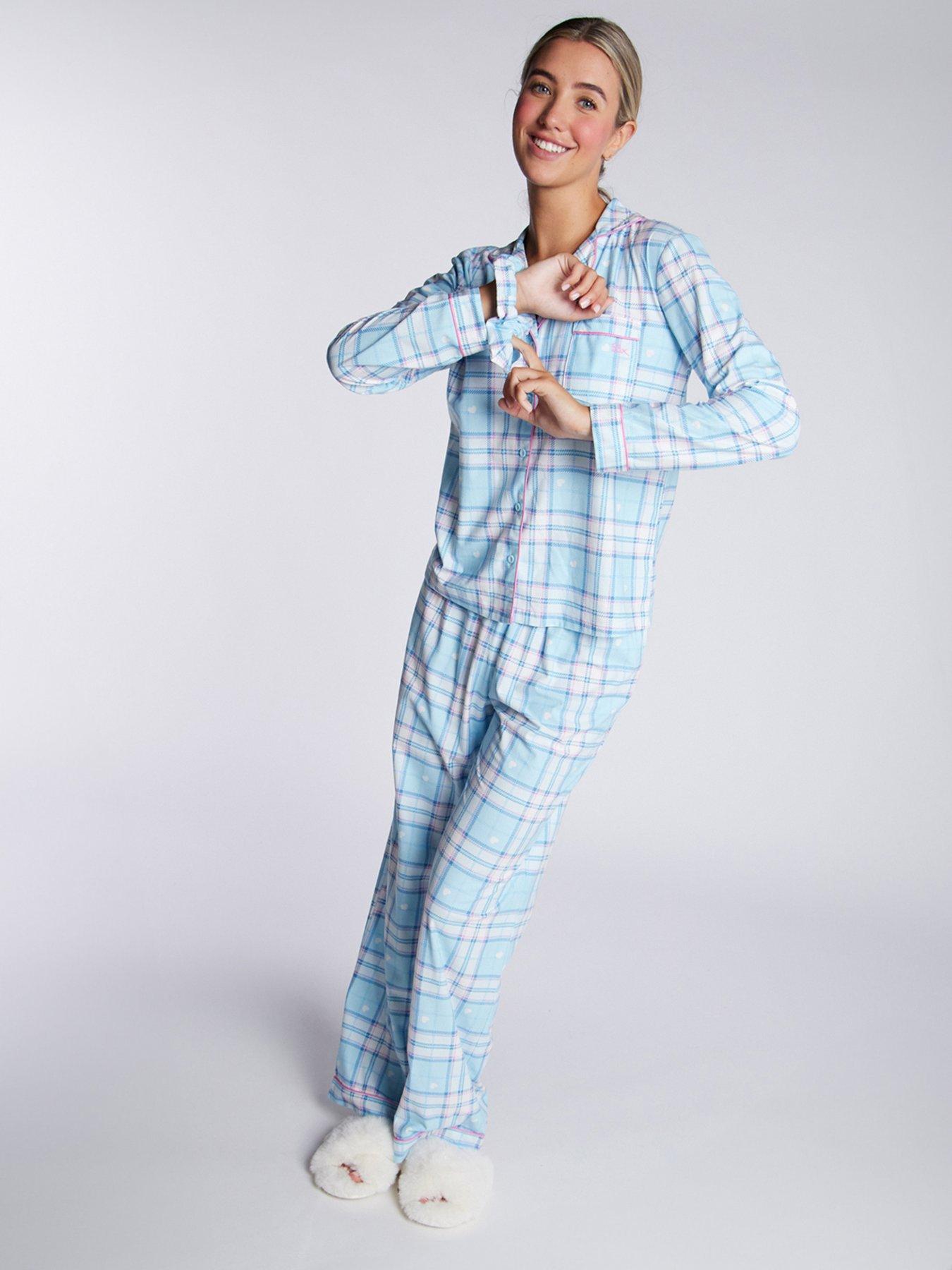 Boux Avenue Heart Check Fleece Pj In A Big, Blue, Size 14, Women