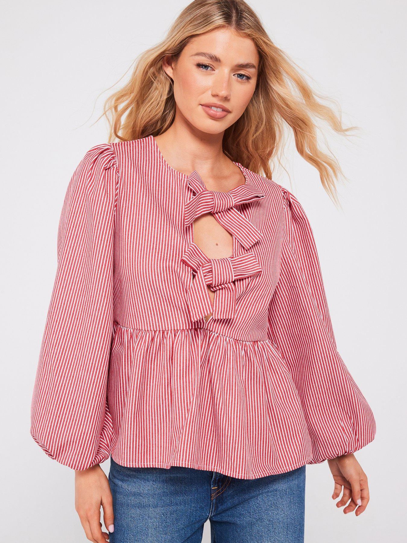 undefined Jayla Long Sleeve Tie Top - Red