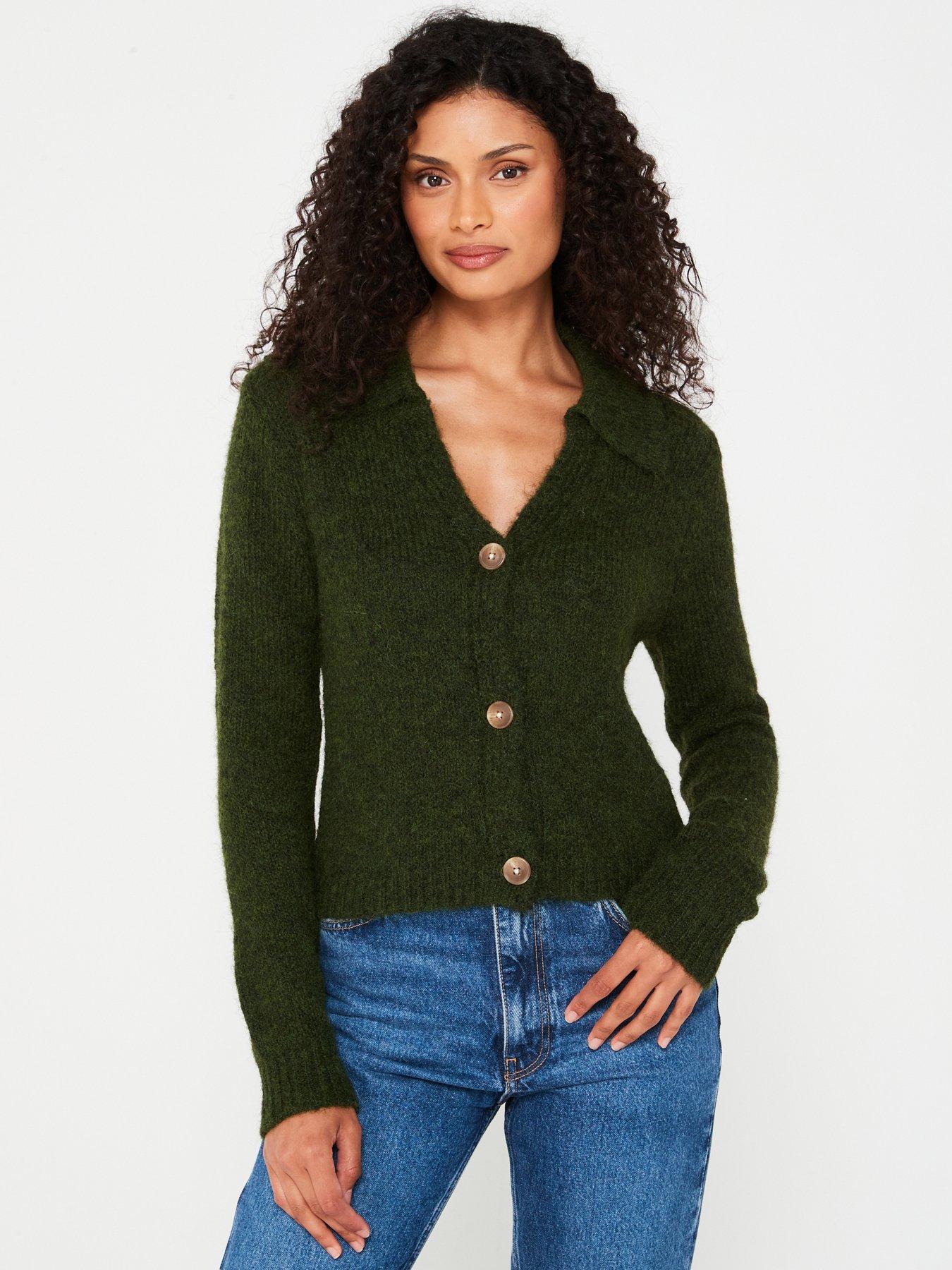 undefined Knitted Collar Cardigan - Green