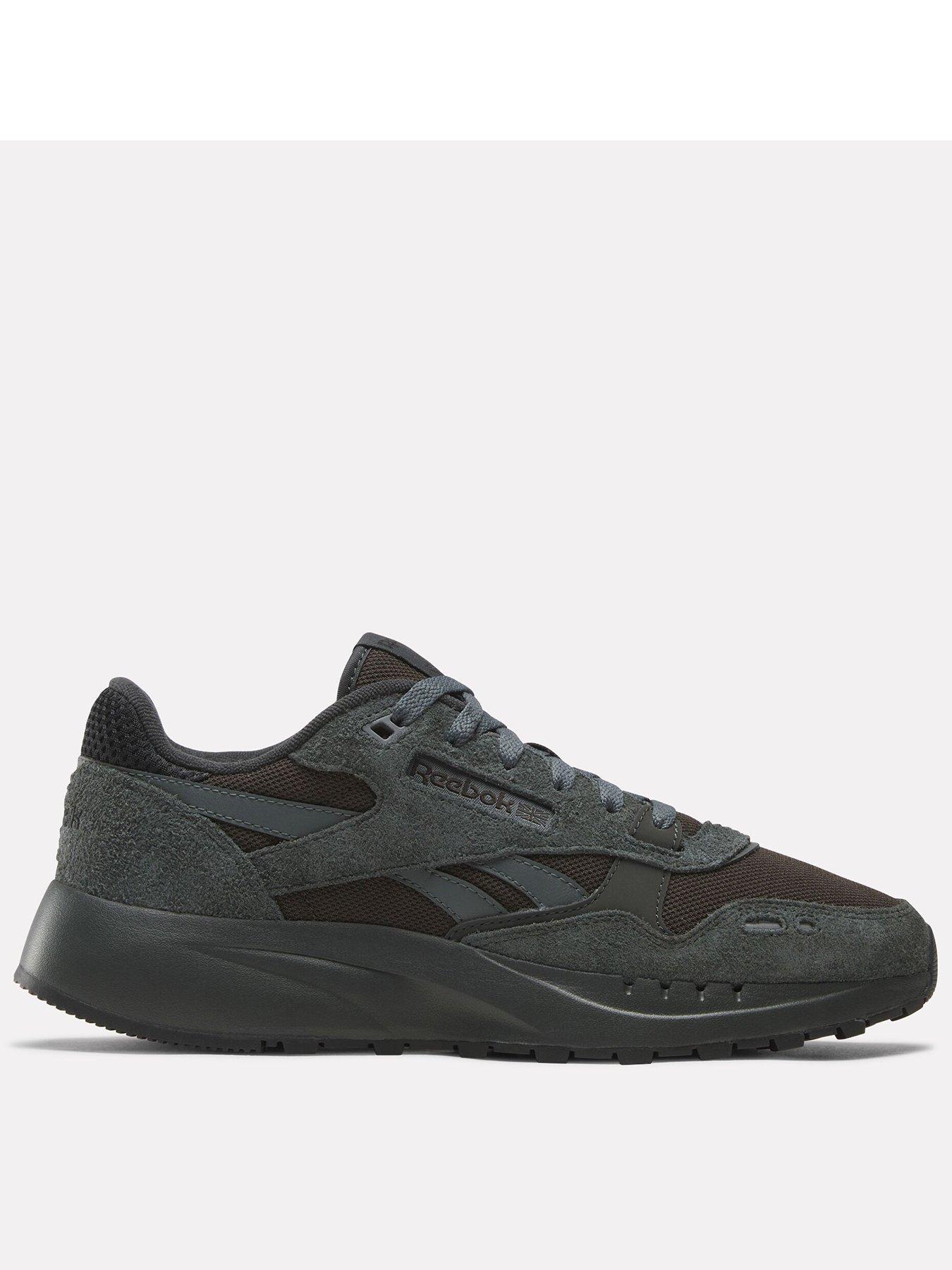 Reebok Mens Classic Leather Trainers Black Grey Very