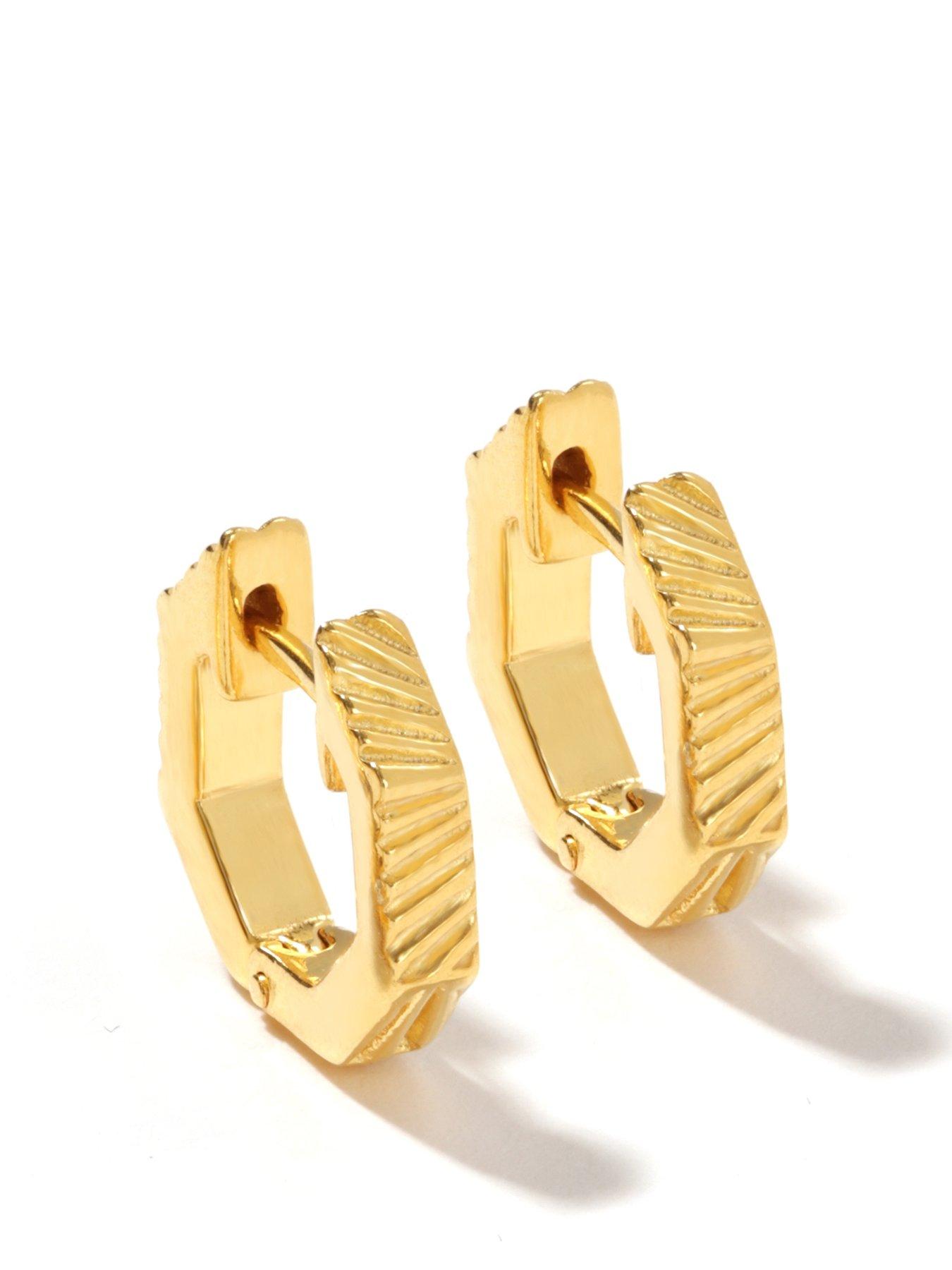 Product photograph of The Love Silver Collection Gold Plated Sterling Silver Hexagon Hoop Earrings from very.co.uk