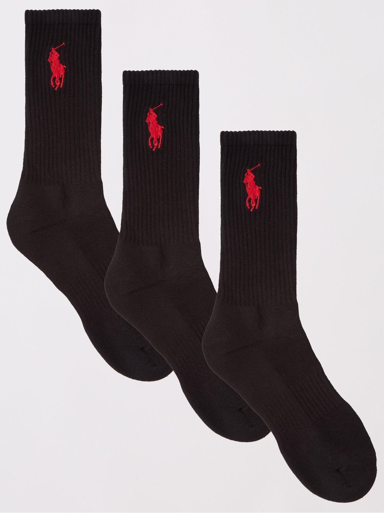 Polo Ralph Lauren 3 Pack Big Pony 3Pk Crew Socks, Black, Men
