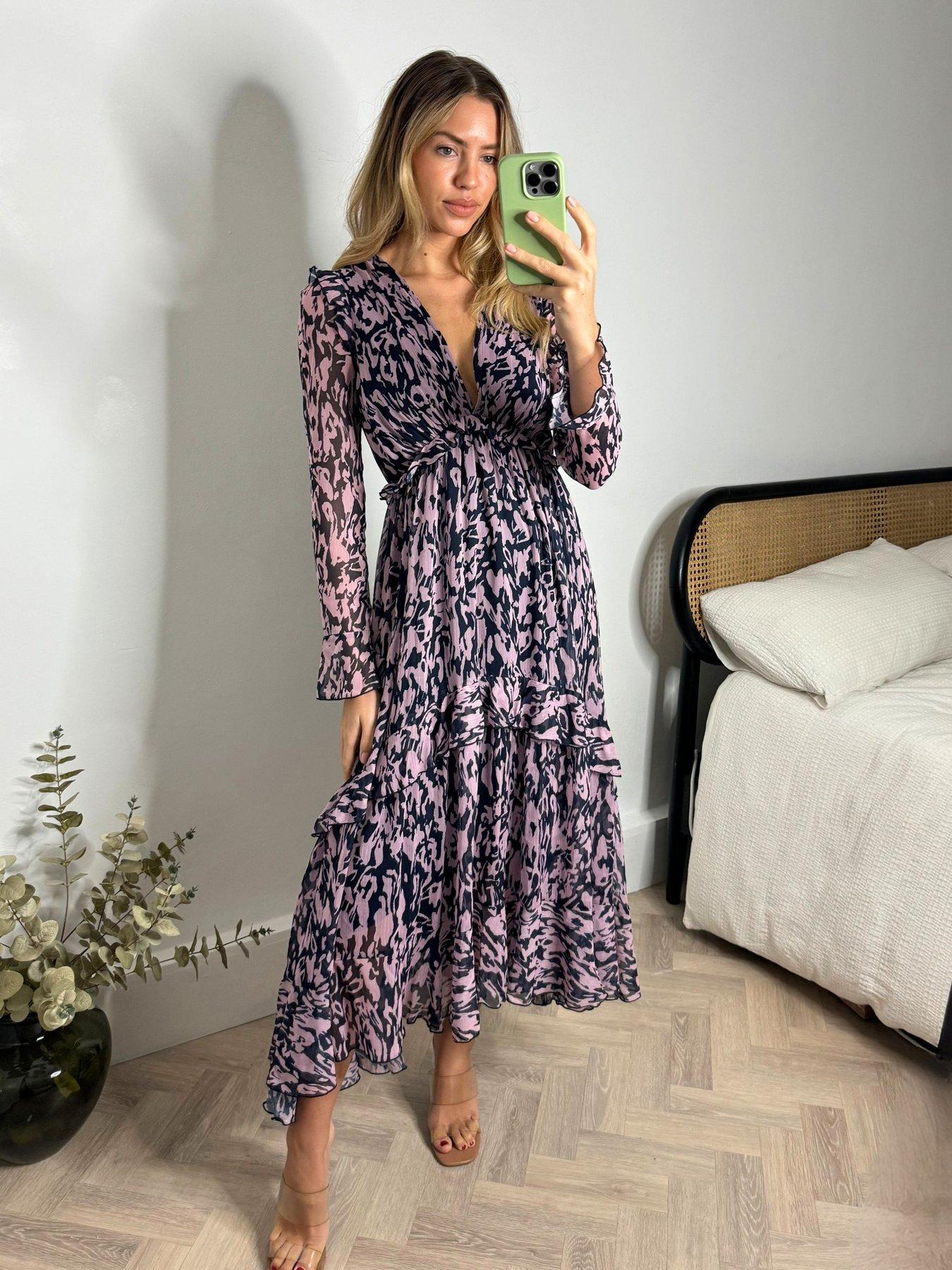 undefined Long Sleeve Midi Dress - Blush/navy