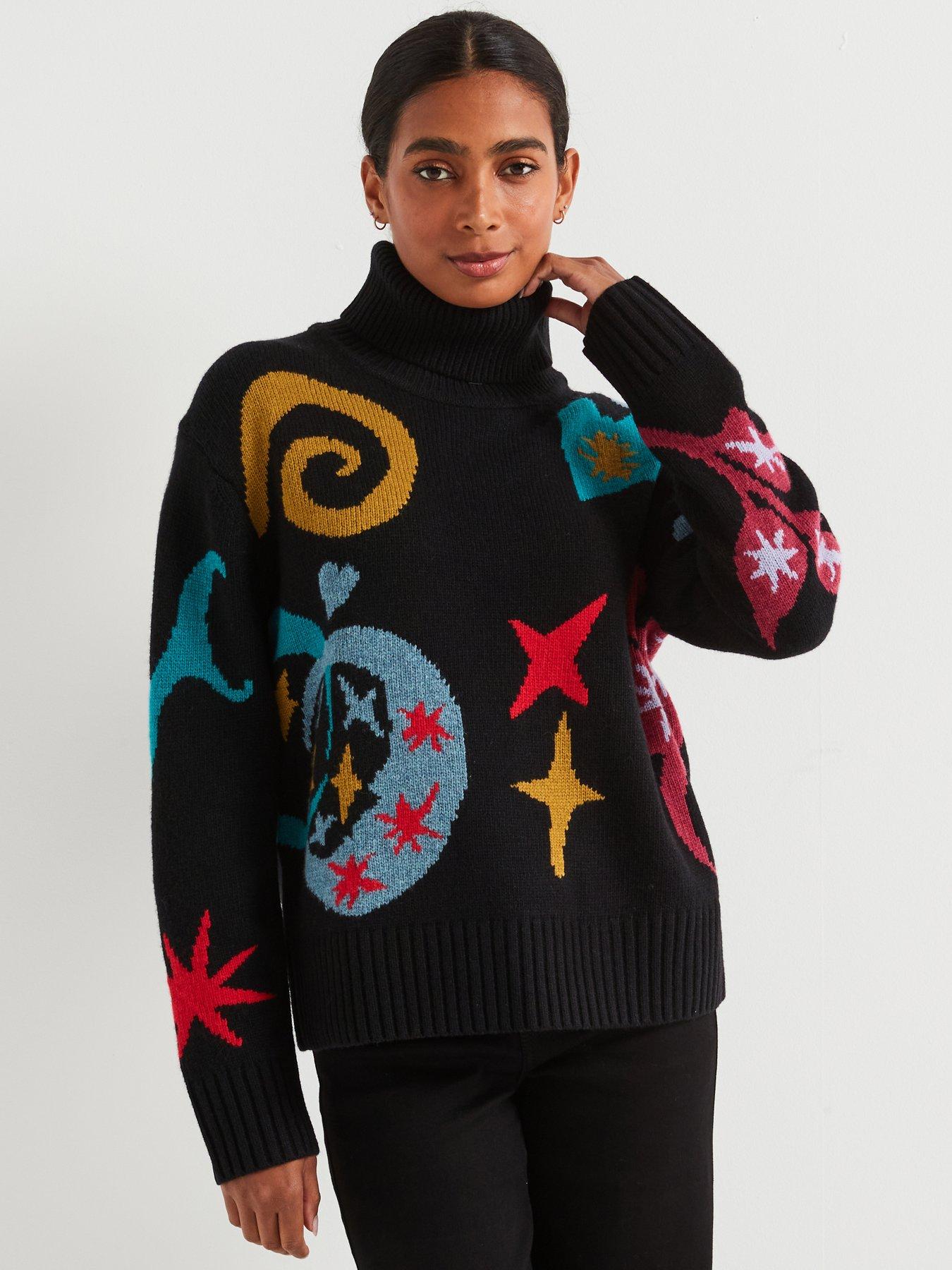undefined Knitted Roll Neck Sweater - Black