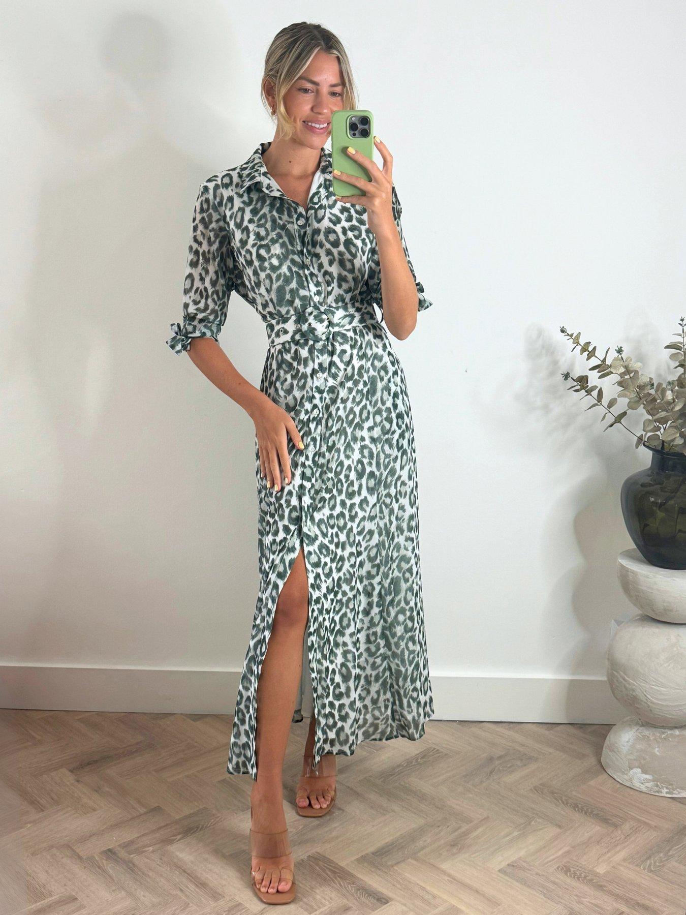 undefined Animal Print Midi Shirt Dress