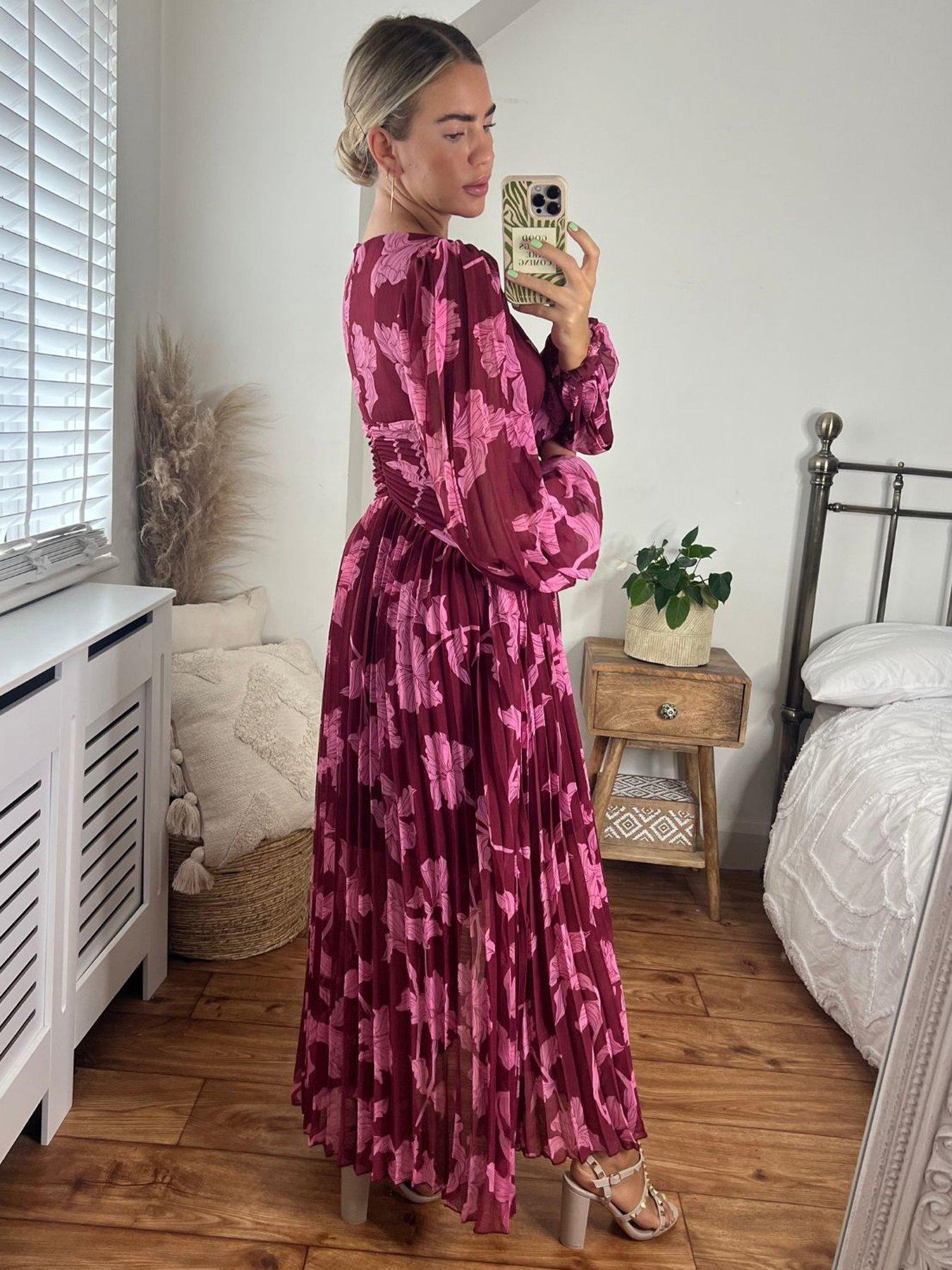 Style Cheat Toni Long Sleeve Pleated Maxi Dress Mulberry Print Very