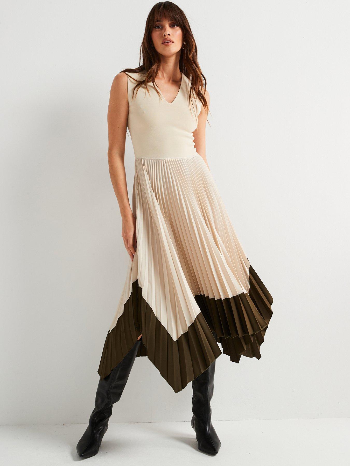undefined Dura Dress Knit Weave Plisse Dress - White