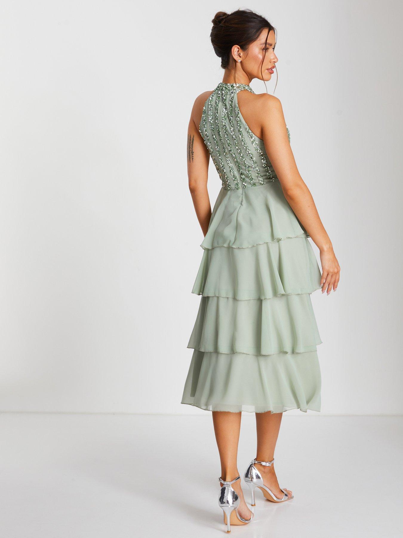 Image 2 of 6 of Quiz Sage Embellished Chiffon Midi Dress