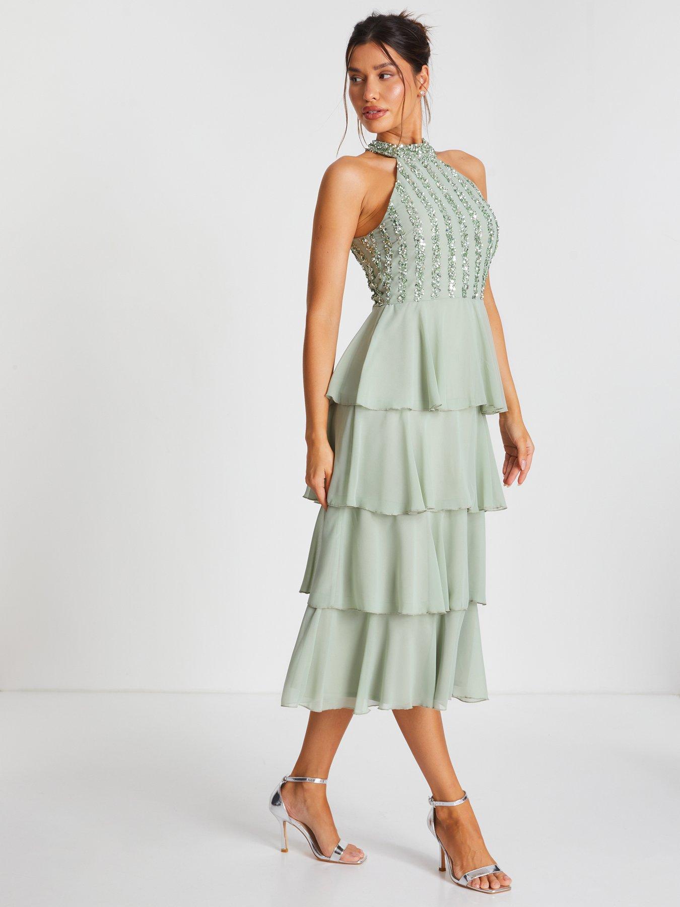 Image 3 of 6 of Quiz Sage Embellished Chiffon Midi Dress