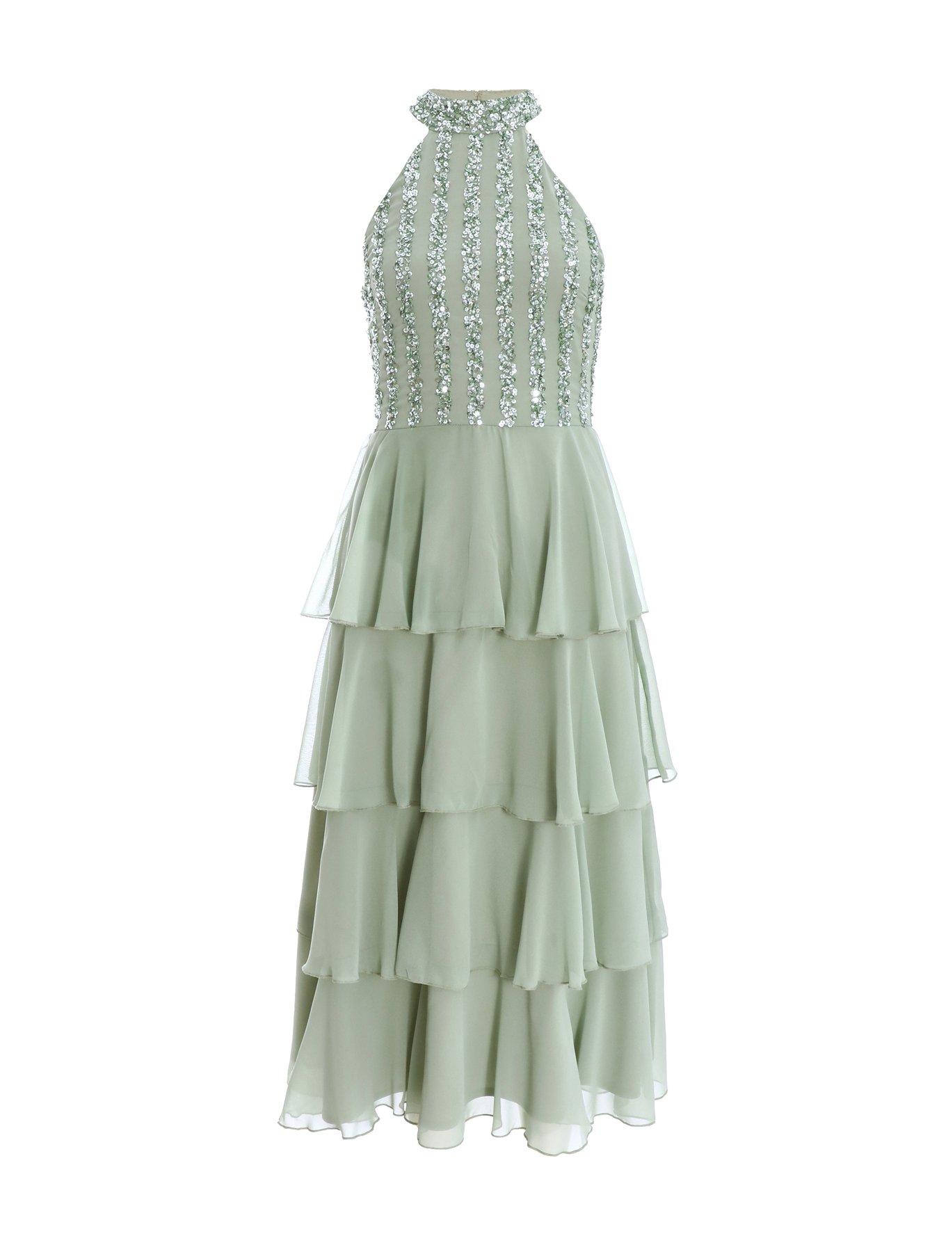 Image 4 of 6 of Quiz Sage Embellished Chiffon Midi Dress