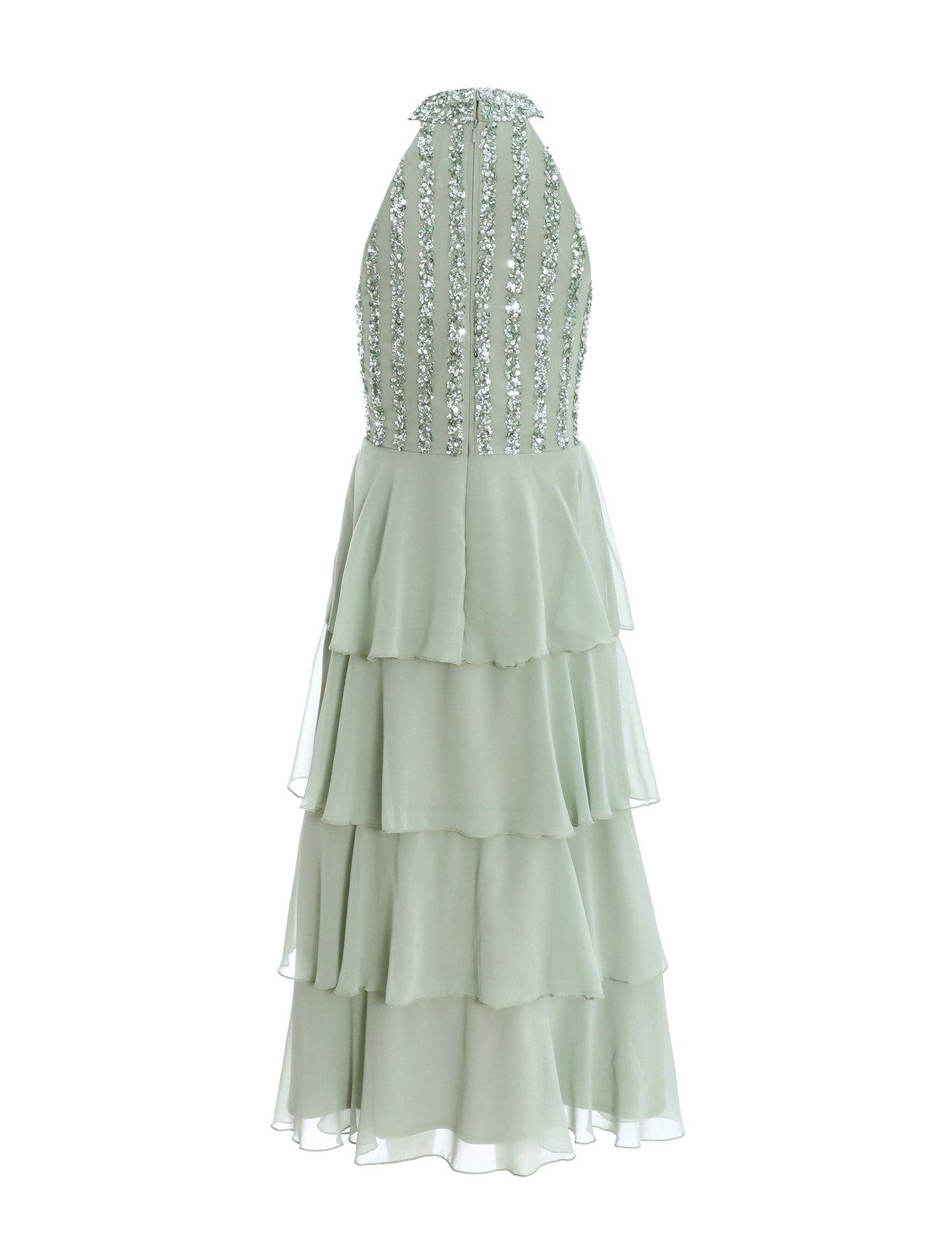Image 5 of 6 of Quiz Sage Embellished Chiffon Midi Dress