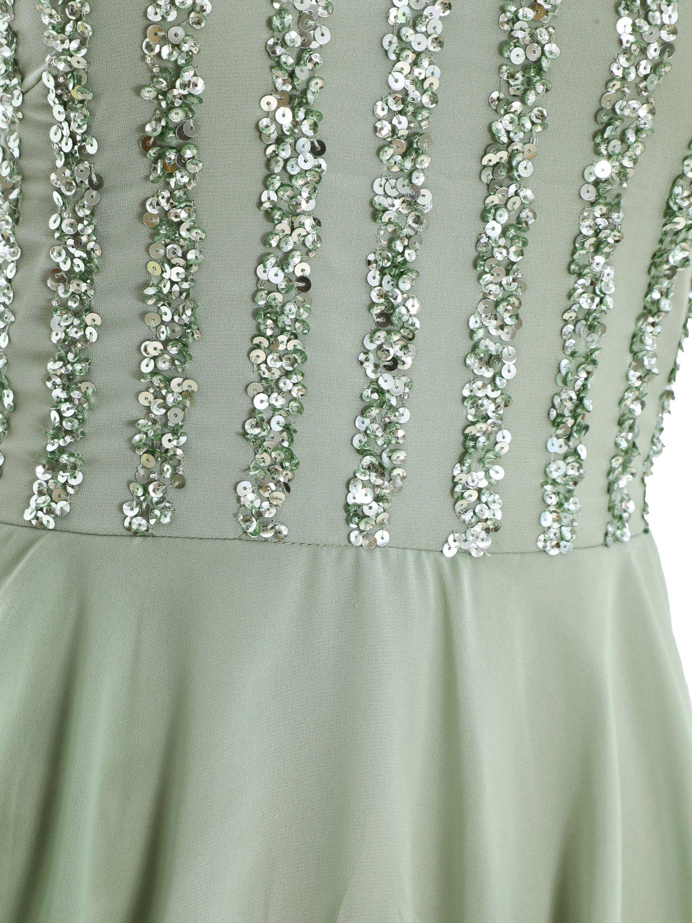 Image 6 of 6 of Quiz Sage Embellished Chiffon Midi Dress