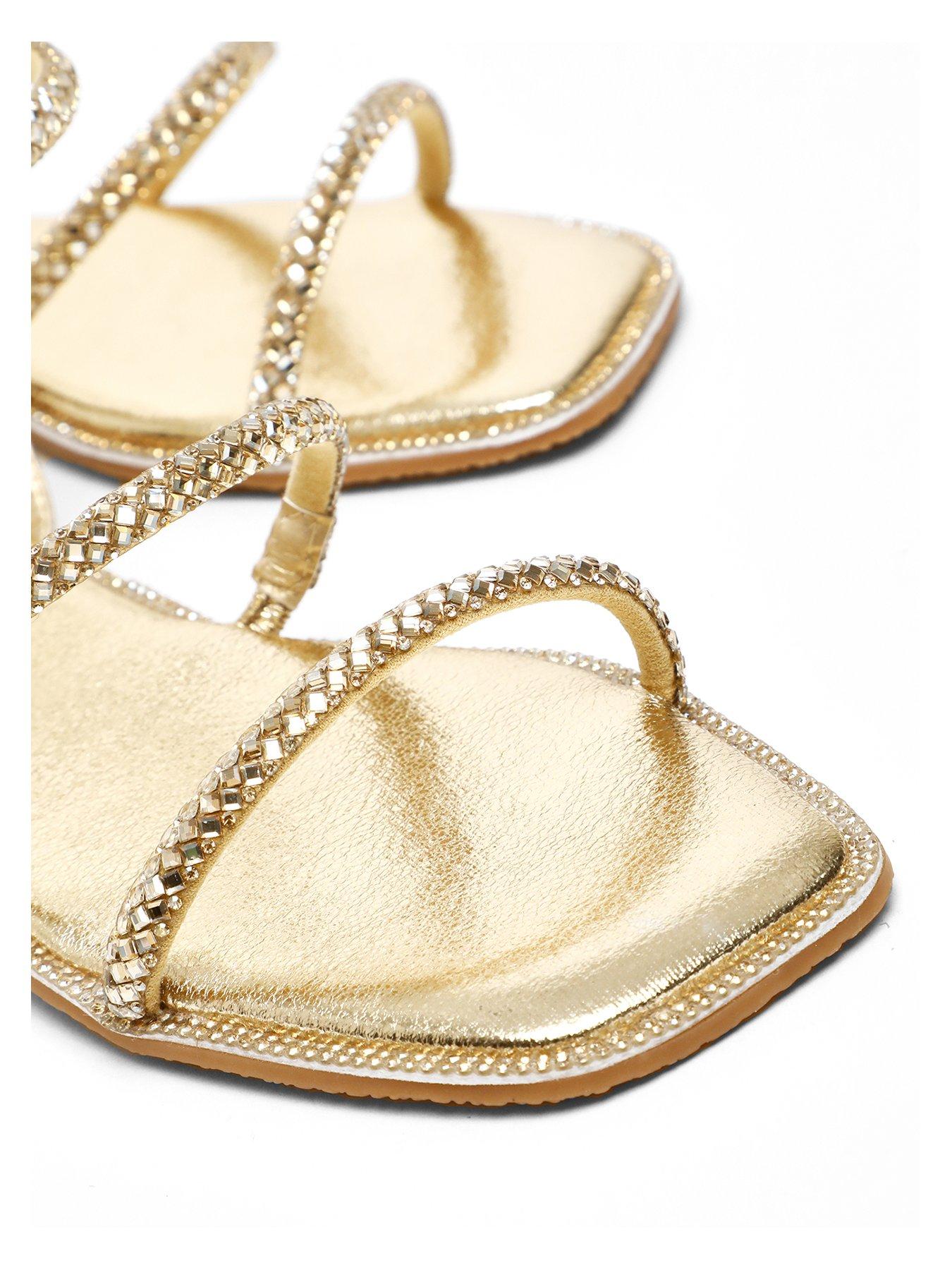 Gold diamante flat sandals hotsell